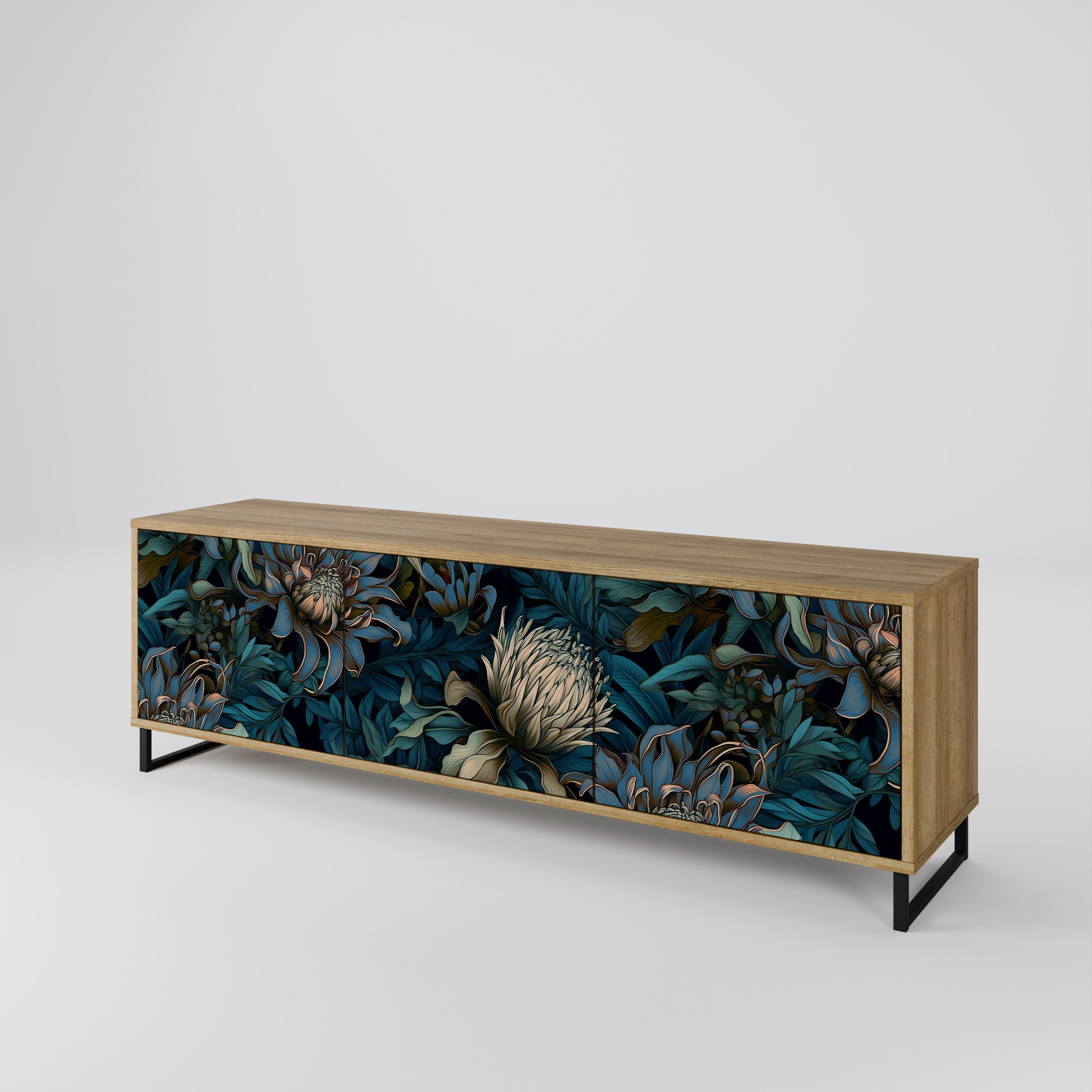 Meuble TV 3 portes TWILIGHT BLOOM effet chêne