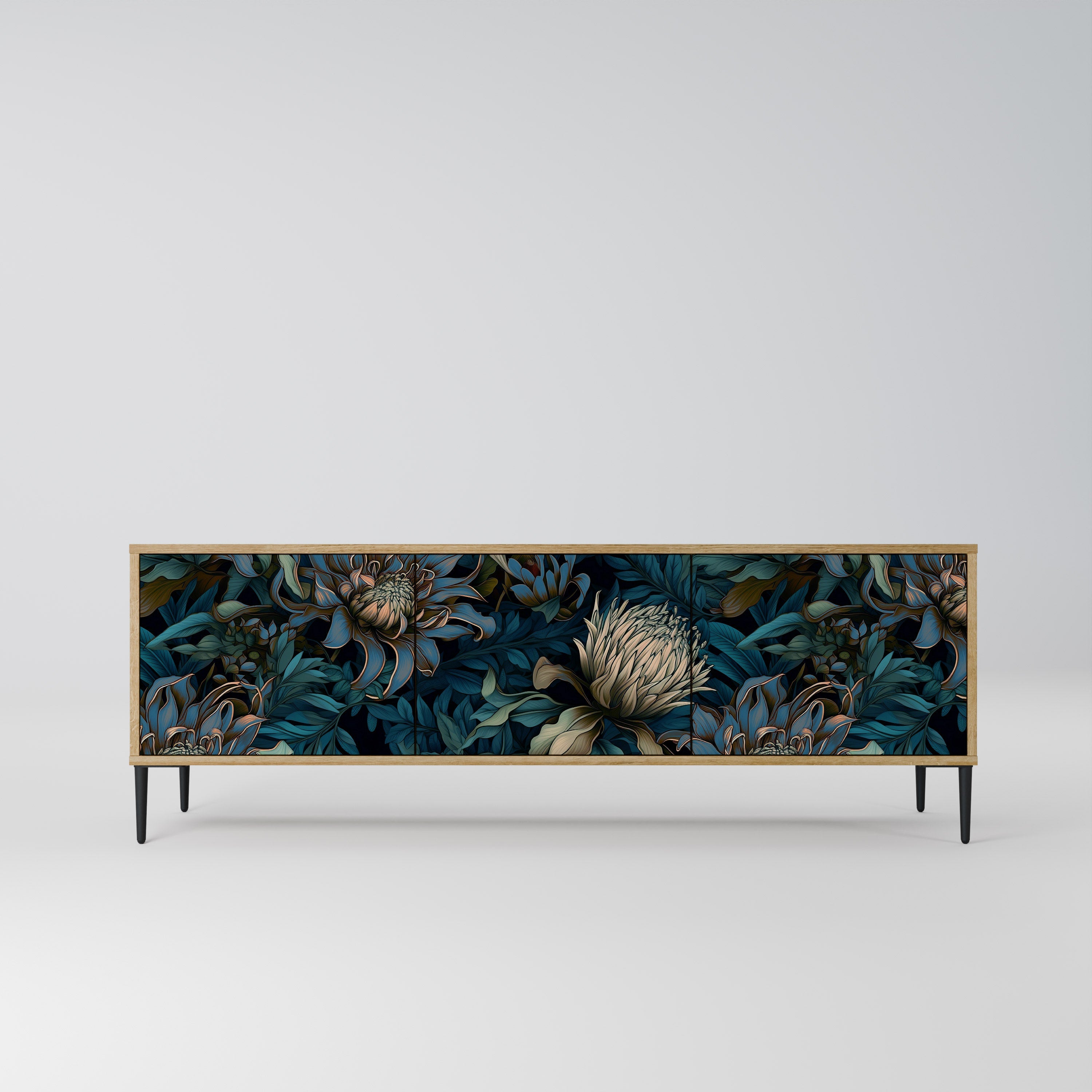 Meuble TV 3 portes TWILIGHT BLOOM effet chêne