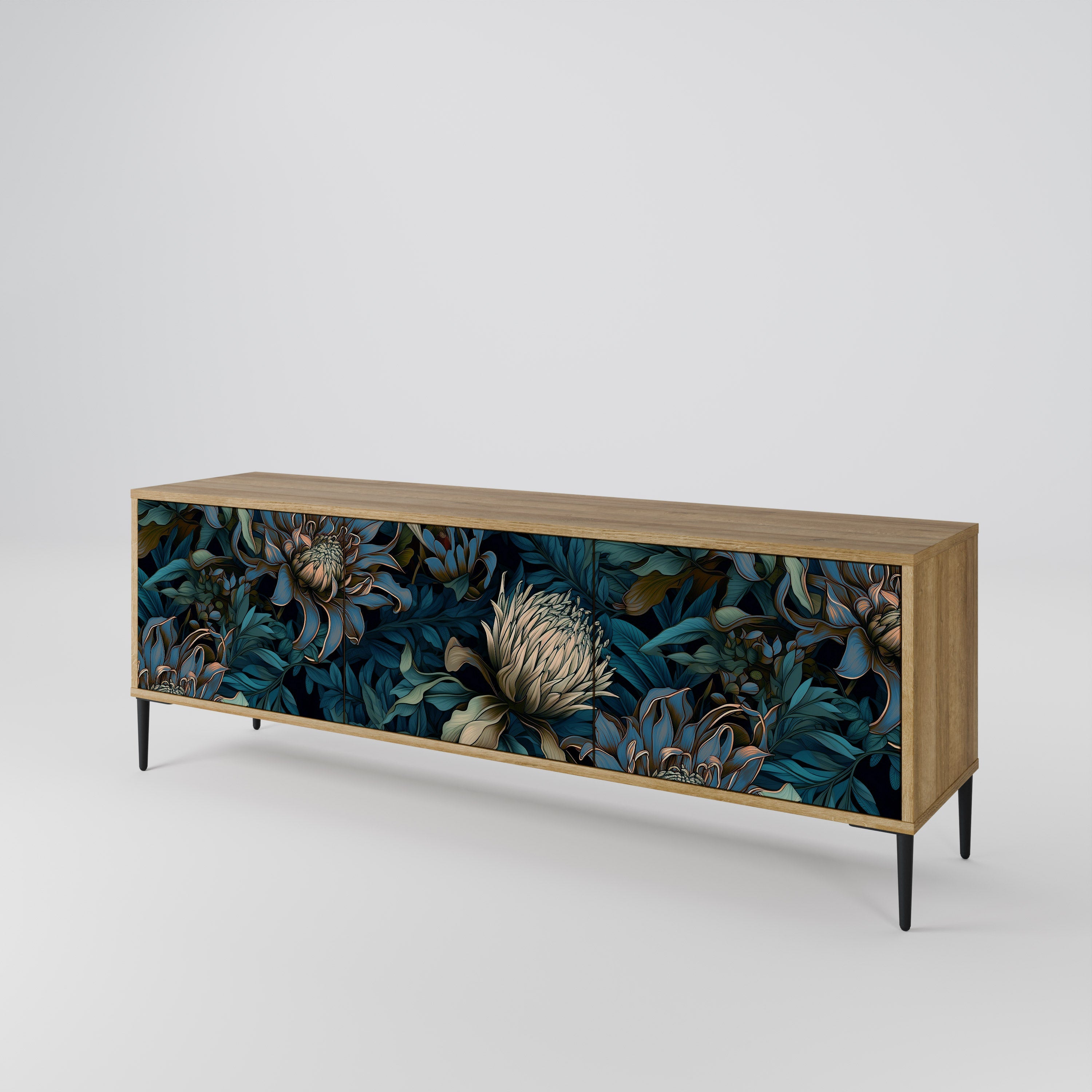 Meuble TV 3 portes TWILIGHT BLOOM effet chêne