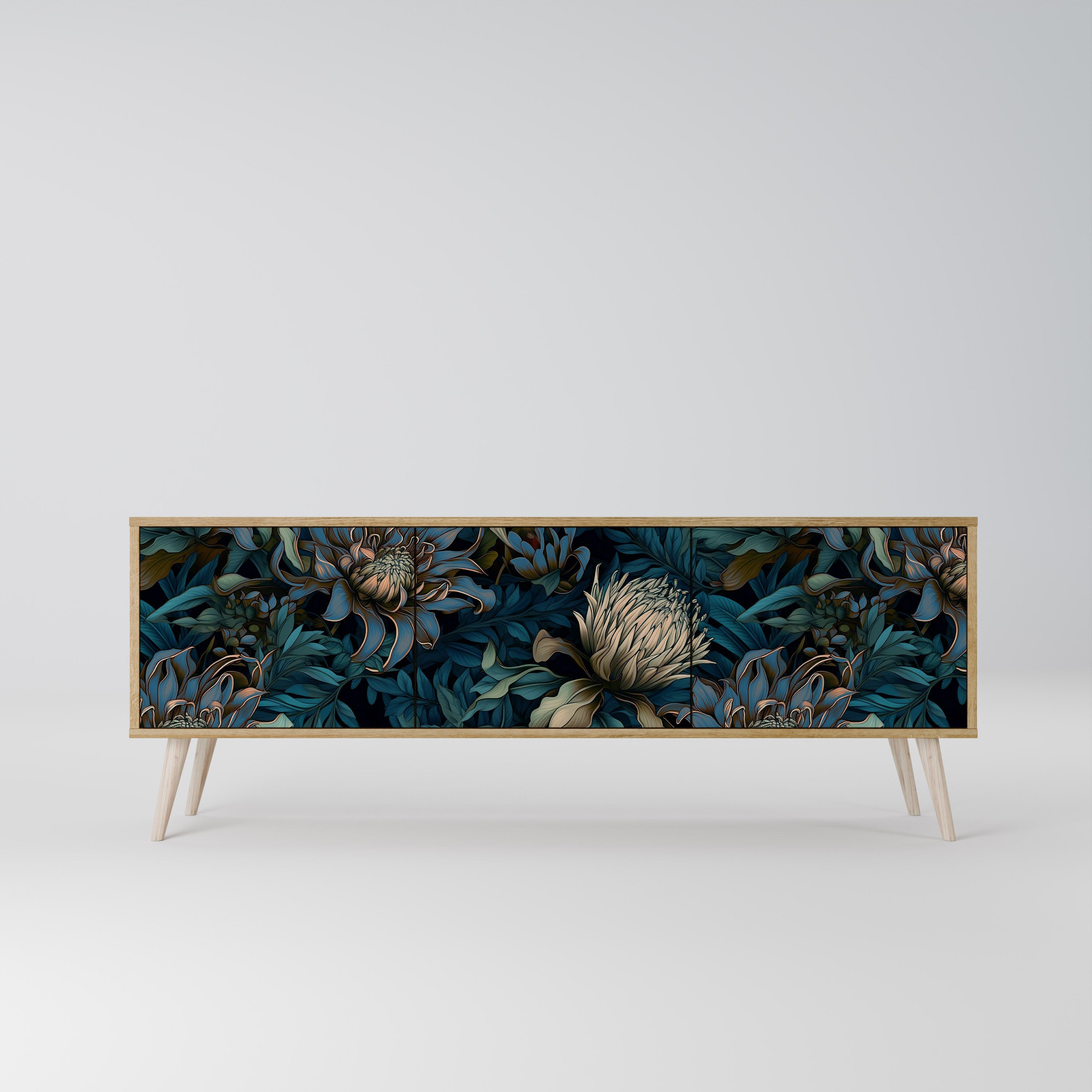 Meuble TV 3 portes TWILIGHT BLOOM effet chêne