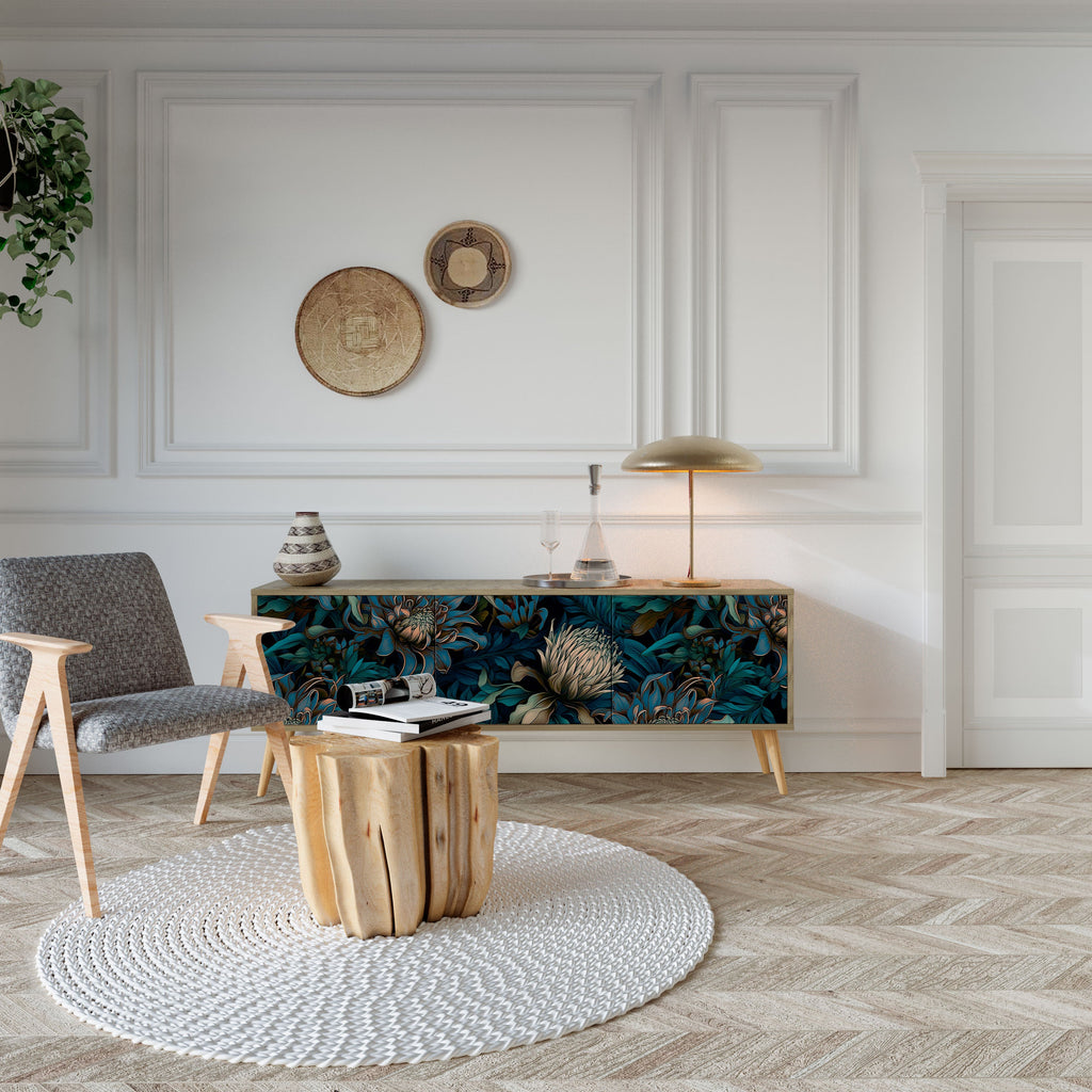 Meuble TV 3 portes TWILIGHT BLOOM effet chêne