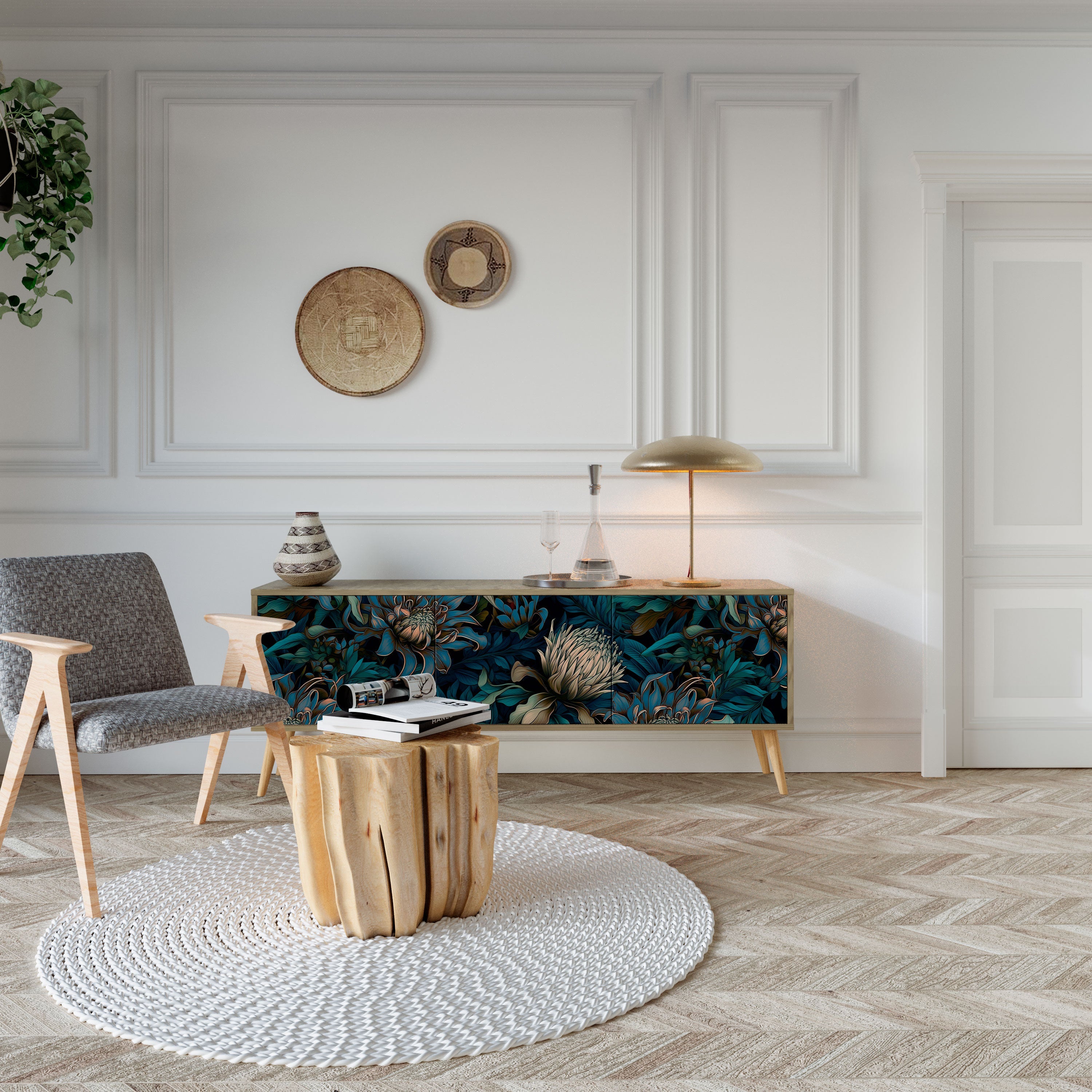 Meuble TV 3 portes TWILIGHT BLOOM effet chêne