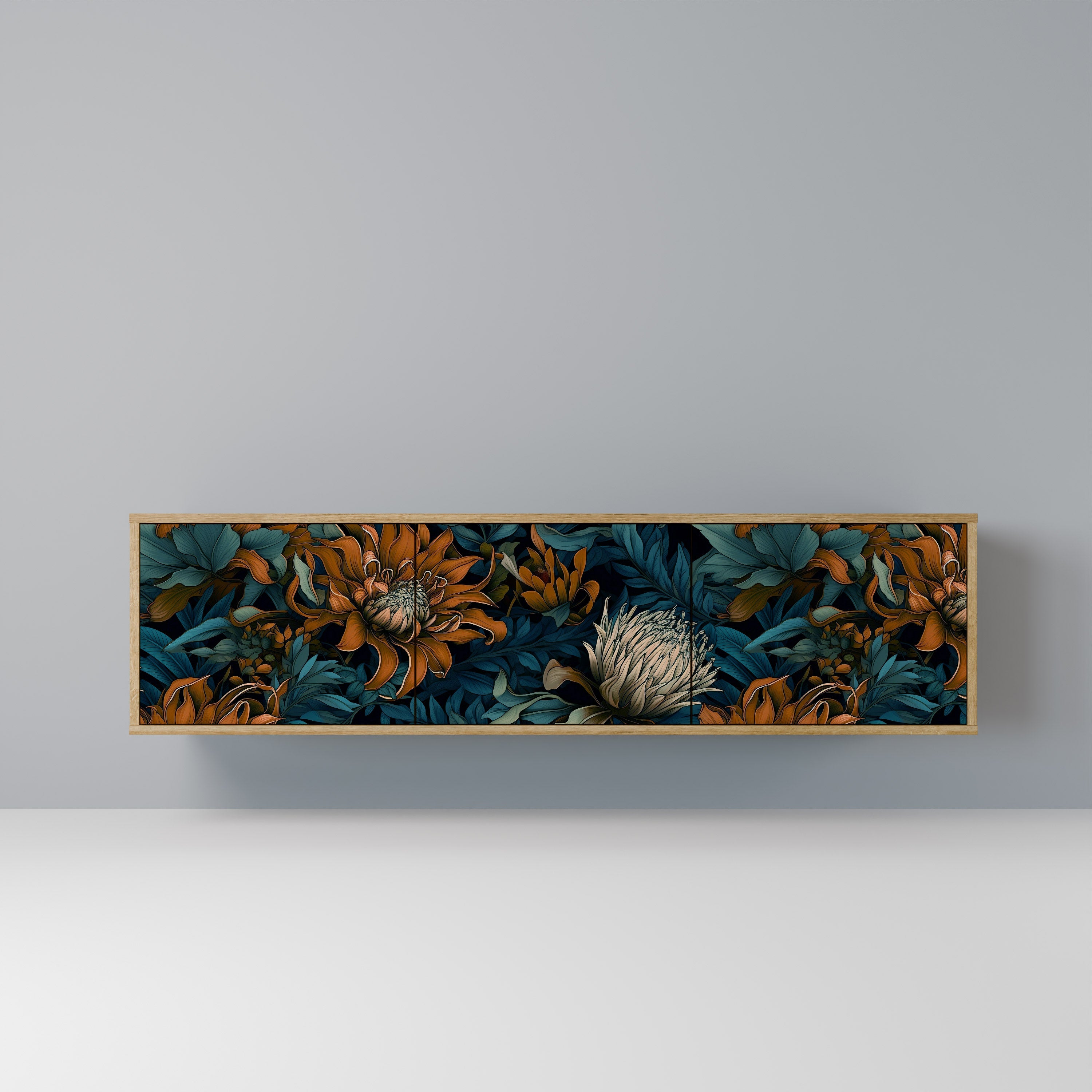 Meuble TV 3 portes MORNING BLOOM effet chêne