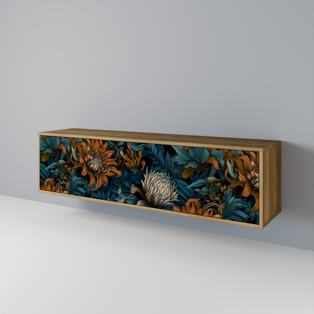 Meuble TV 3 portes MORNING BLOOM effet chêne