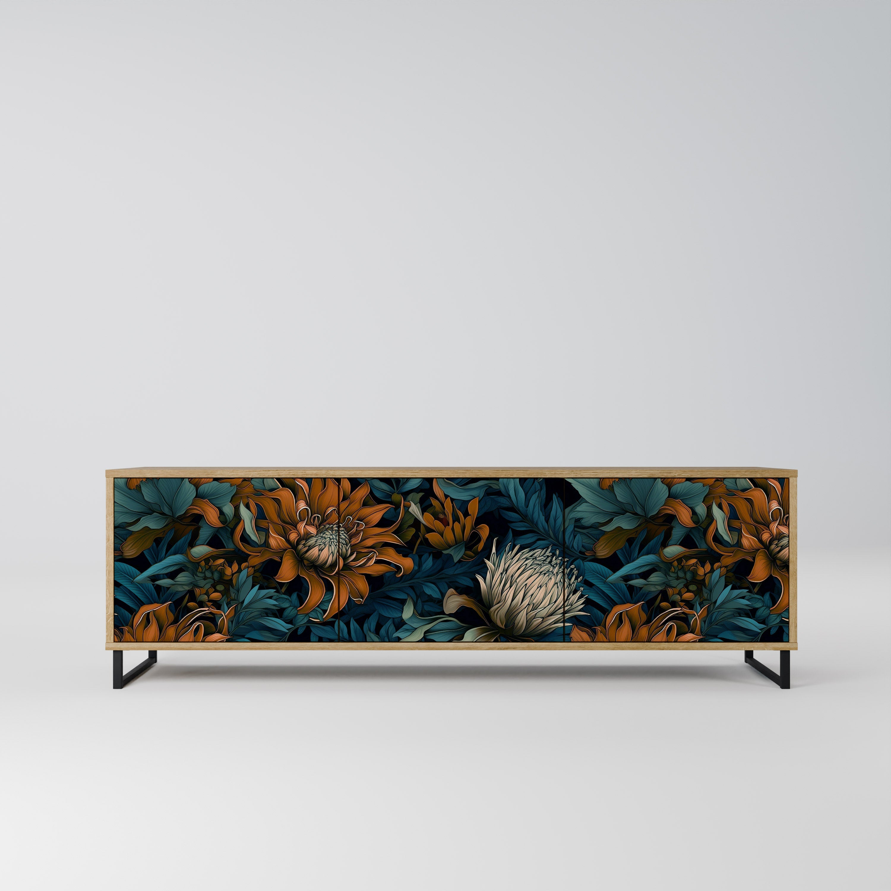 Meuble TV 3 portes MORNING BLOOM effet chêne