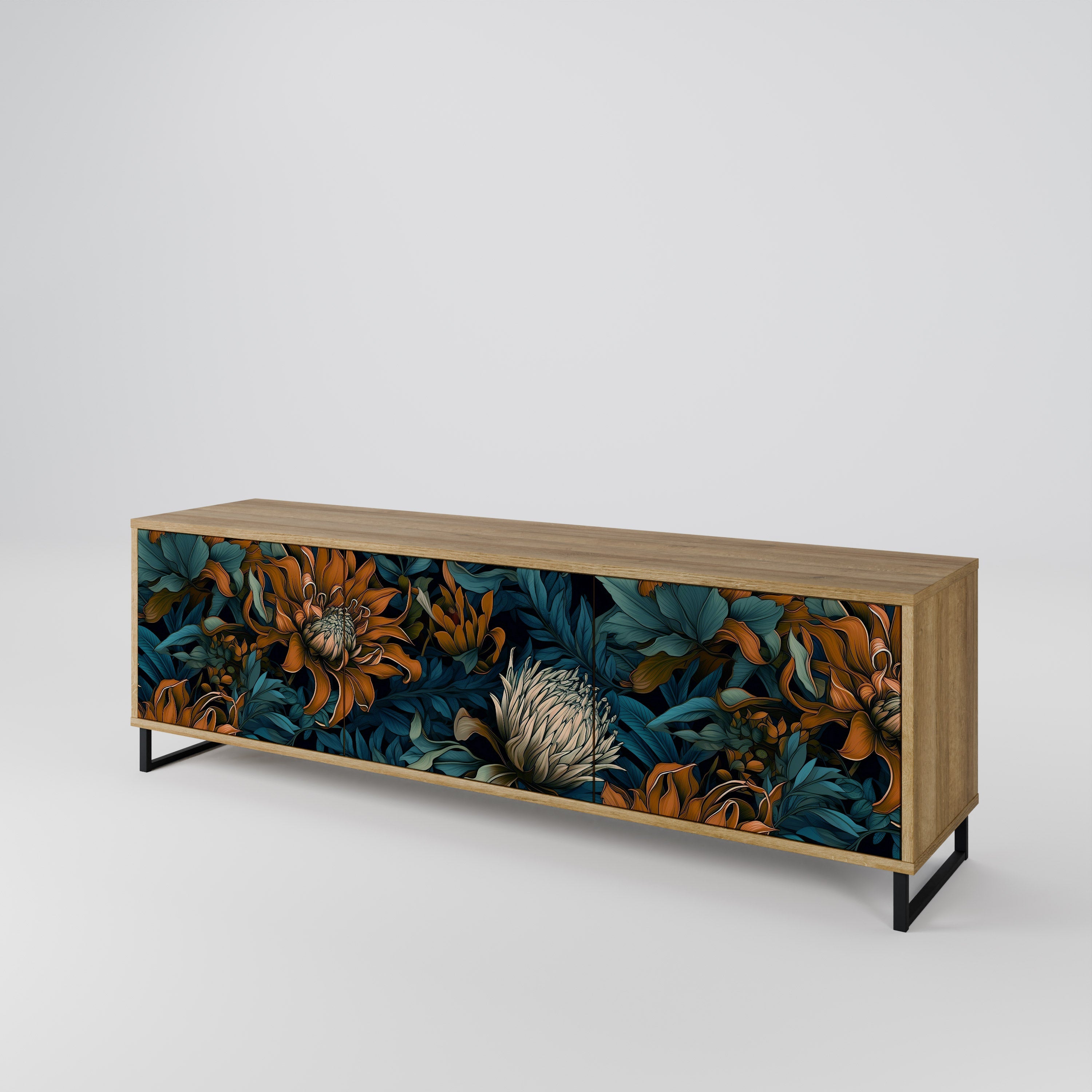 Meuble TV 3 portes MORNING BLOOM effet chêne