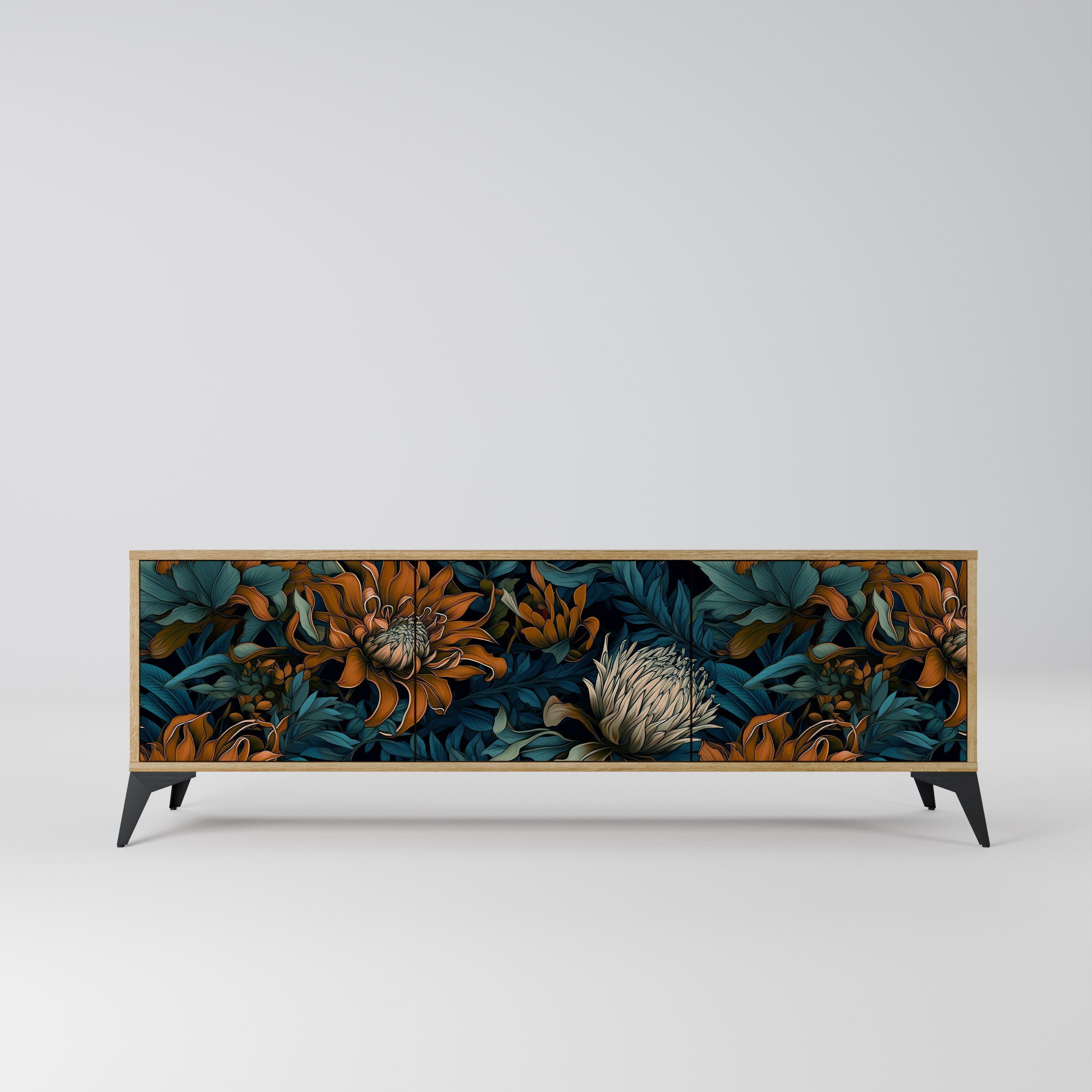 Meuble TV 3 portes MORNING BLOOM effet chêne