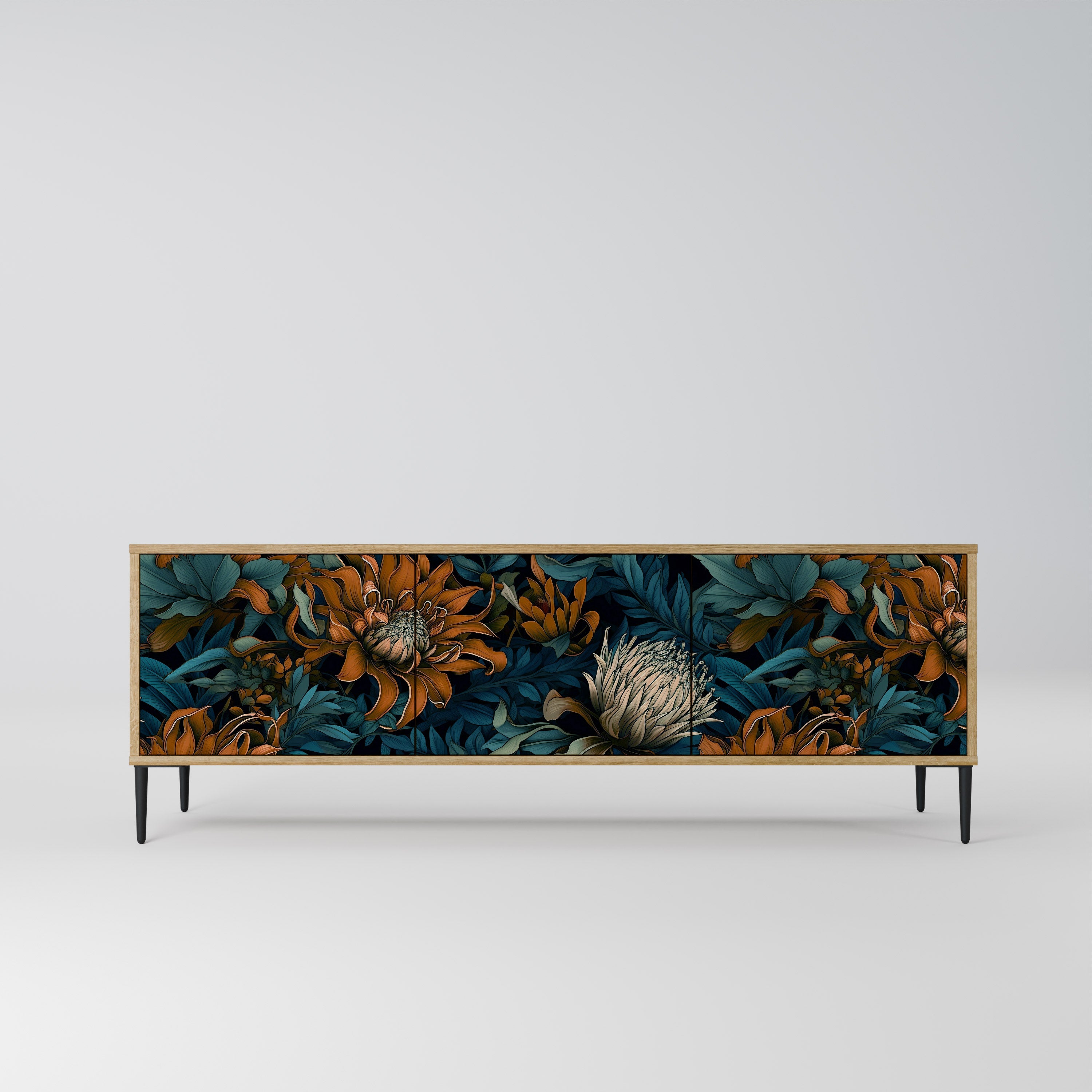 Meuble TV 3 portes MORNING BLOOM effet chêne