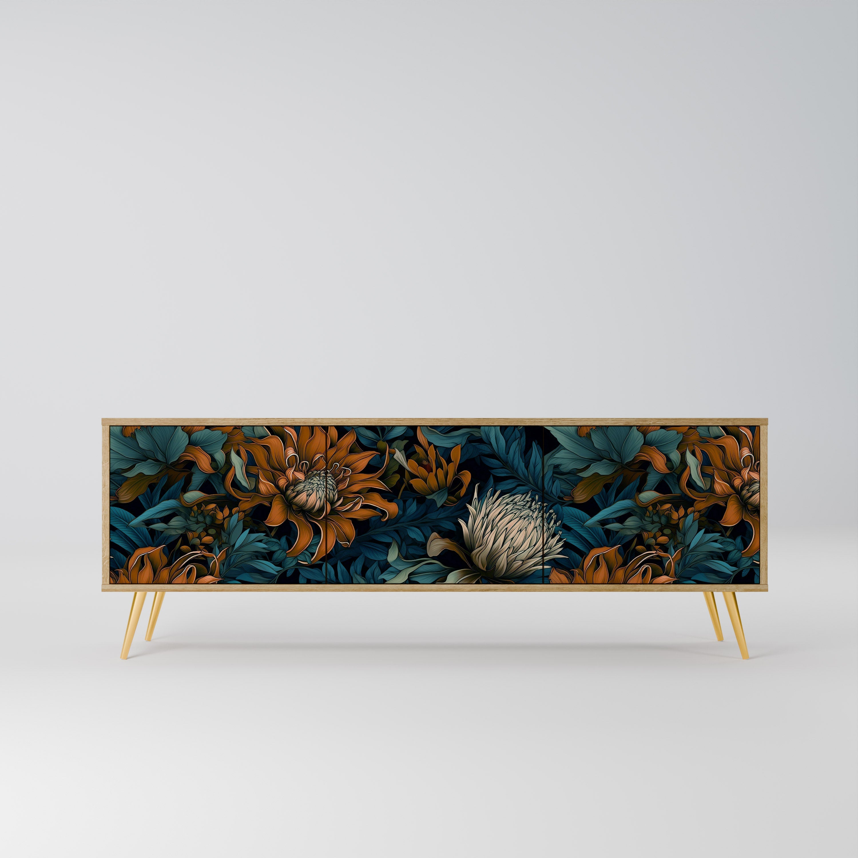 Meuble TV 3 portes MORNING BLOOM effet chêne