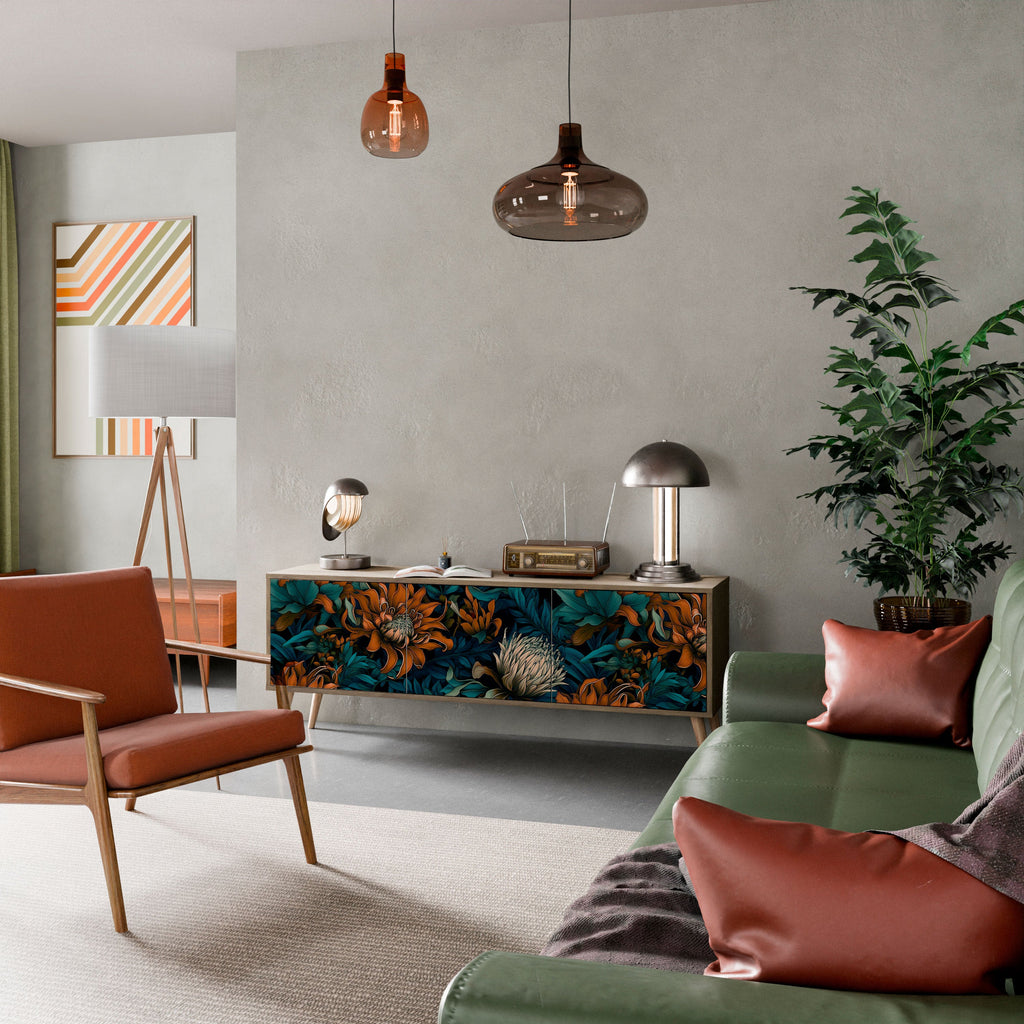 Meuble TV 3 portes MORNING BLOOM effet chêne