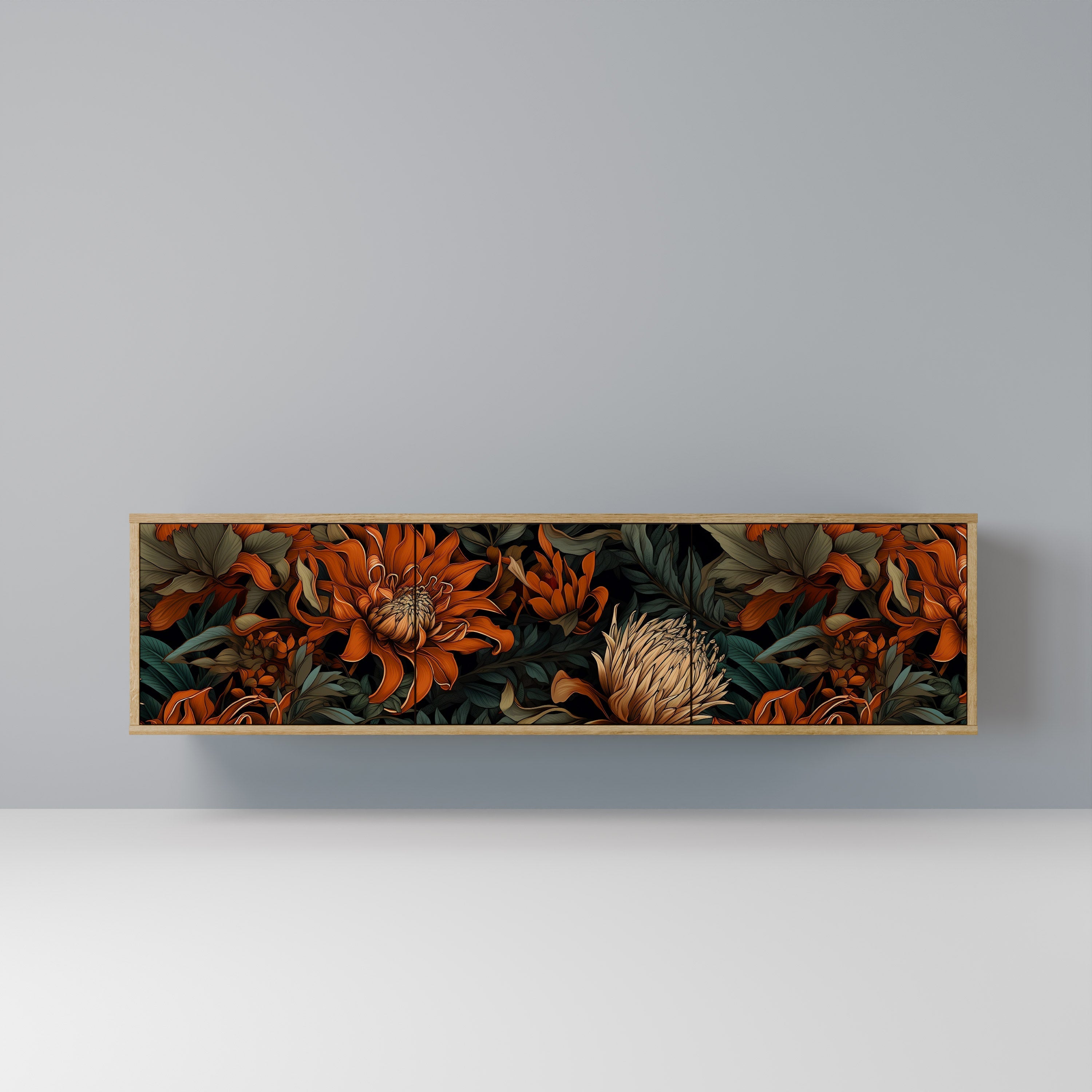 Meuble TV 3 portes DAWN BLOOM effet chêne