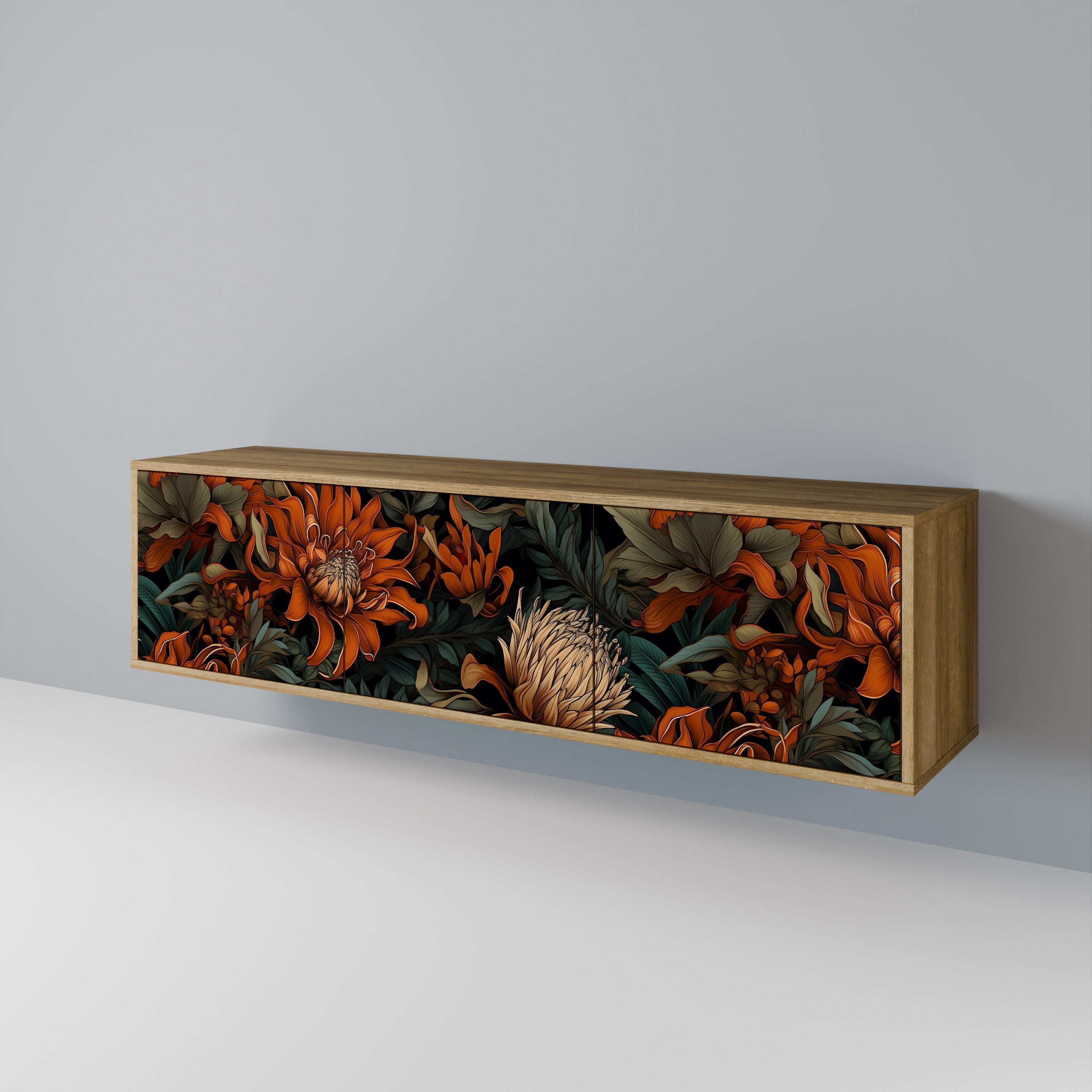 Meuble TV 3 portes DAWN BLOOM effet chêne