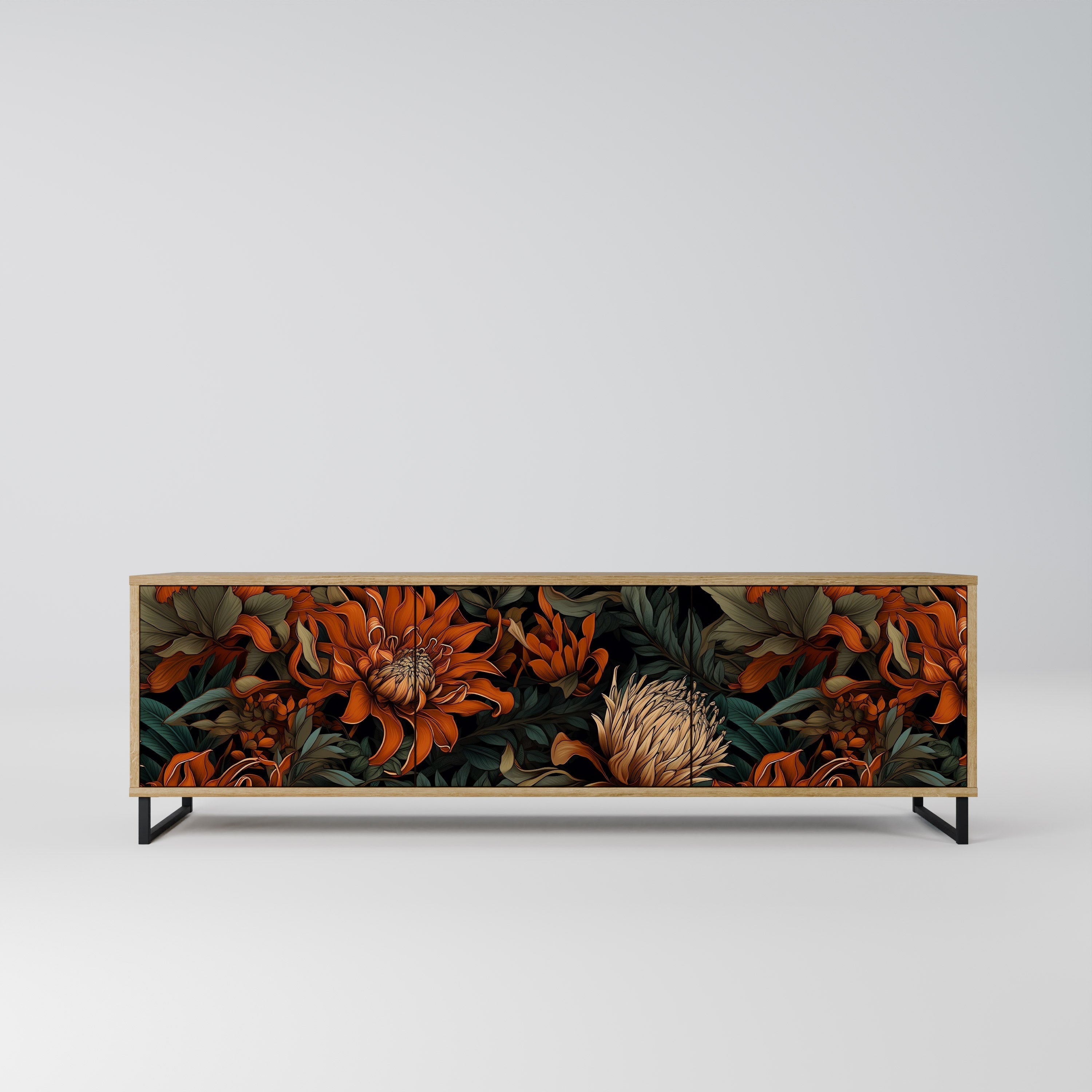 Meuble TV 3 portes DAWN BLOOM effet chêne