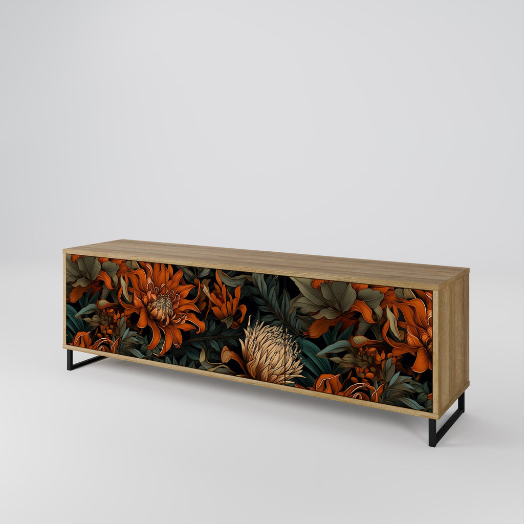 Meuble TV 3 portes DAWN BLOOM effet chêne