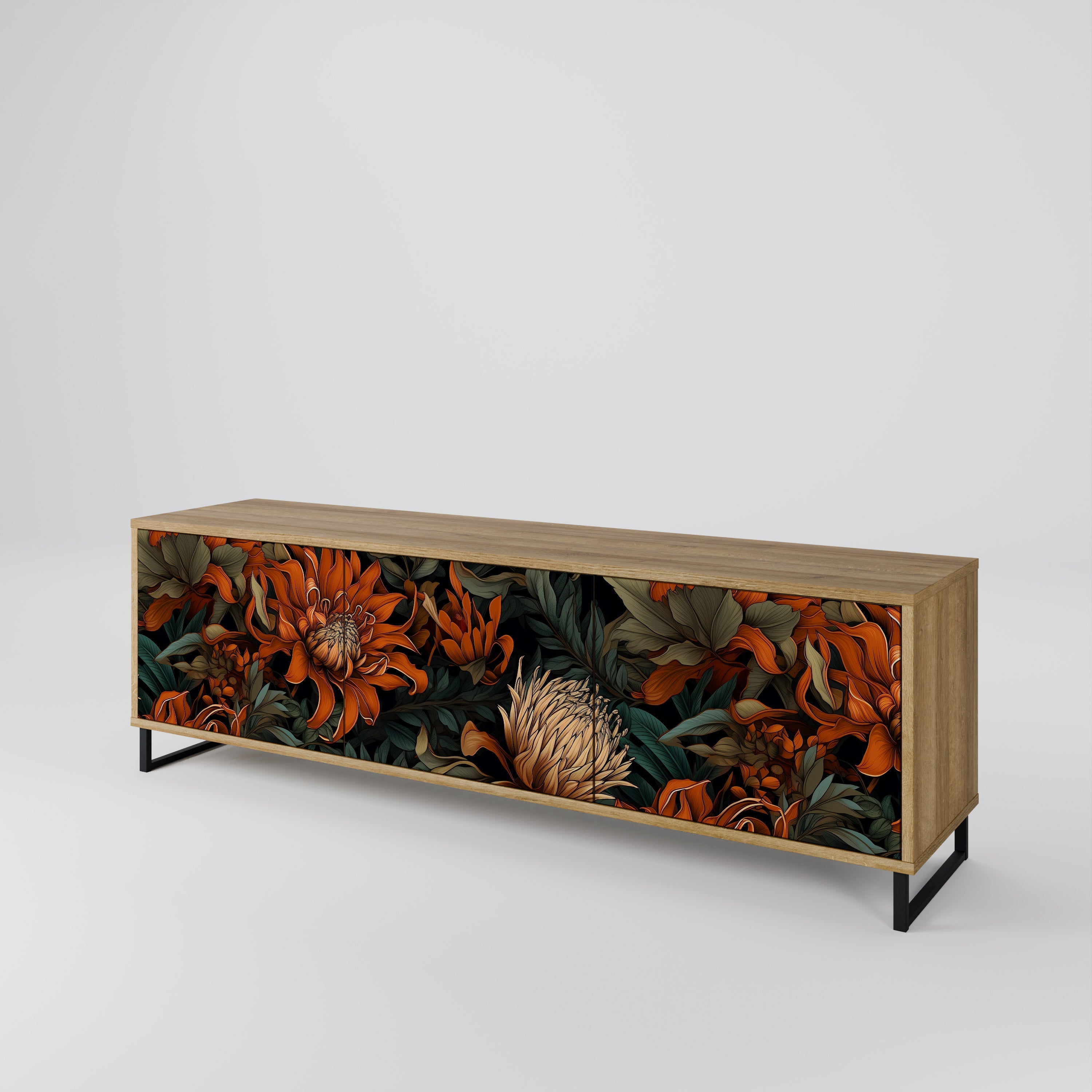 Meuble TV 3 portes DAWN BLOOM effet chêne