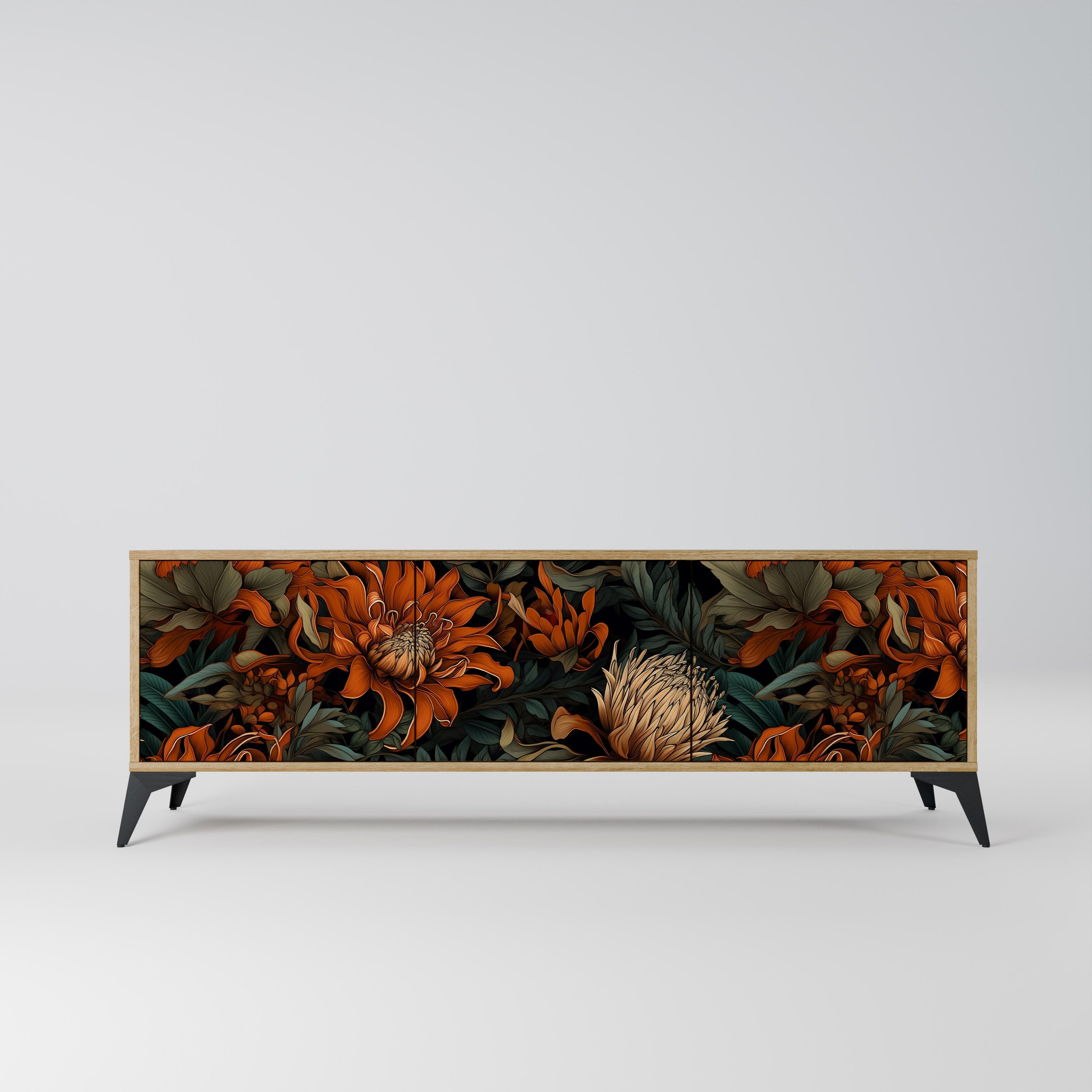 Meuble TV 3 portes DAWN BLOOM effet chêne