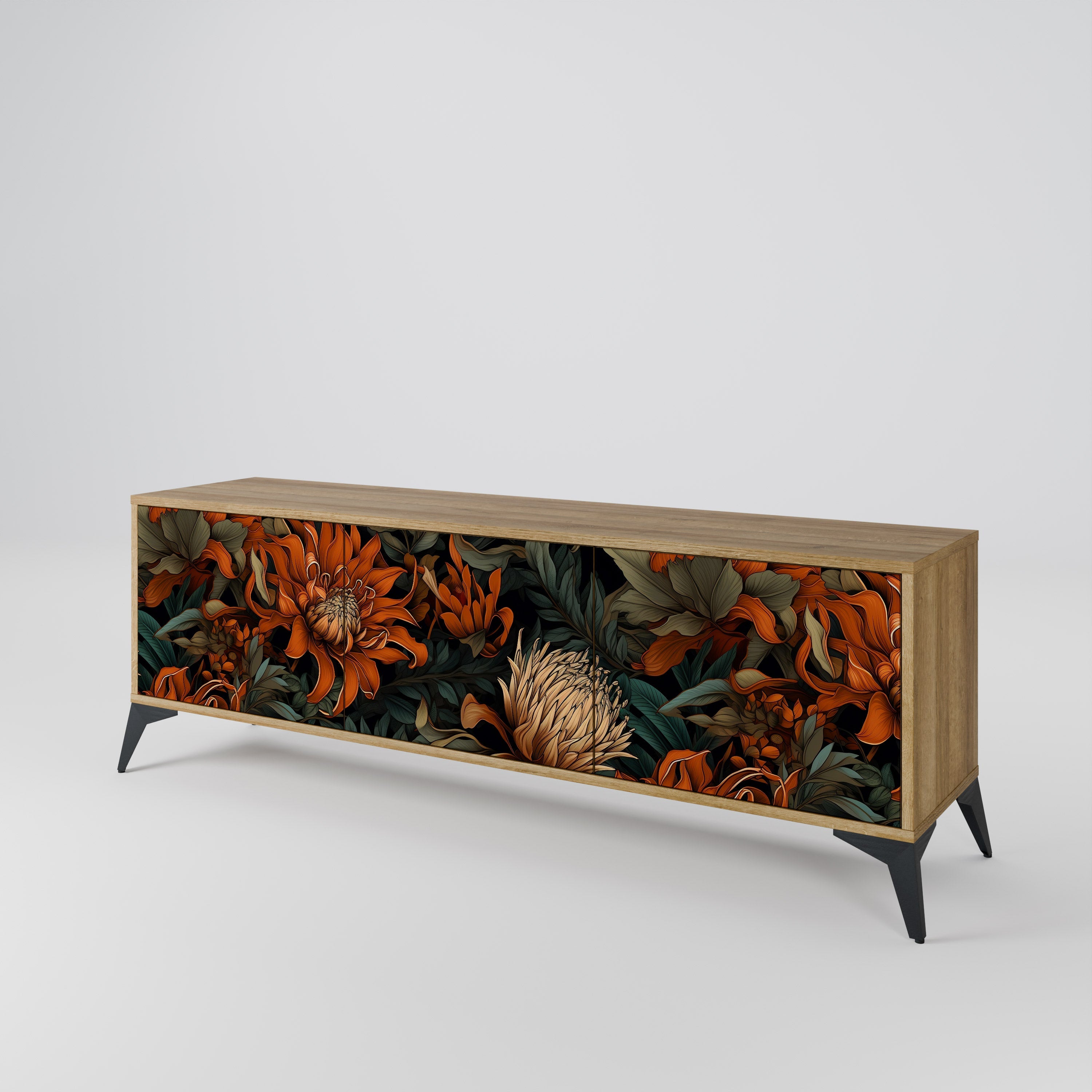 Meuble TV 3 portes DAWN BLOOM effet chêne