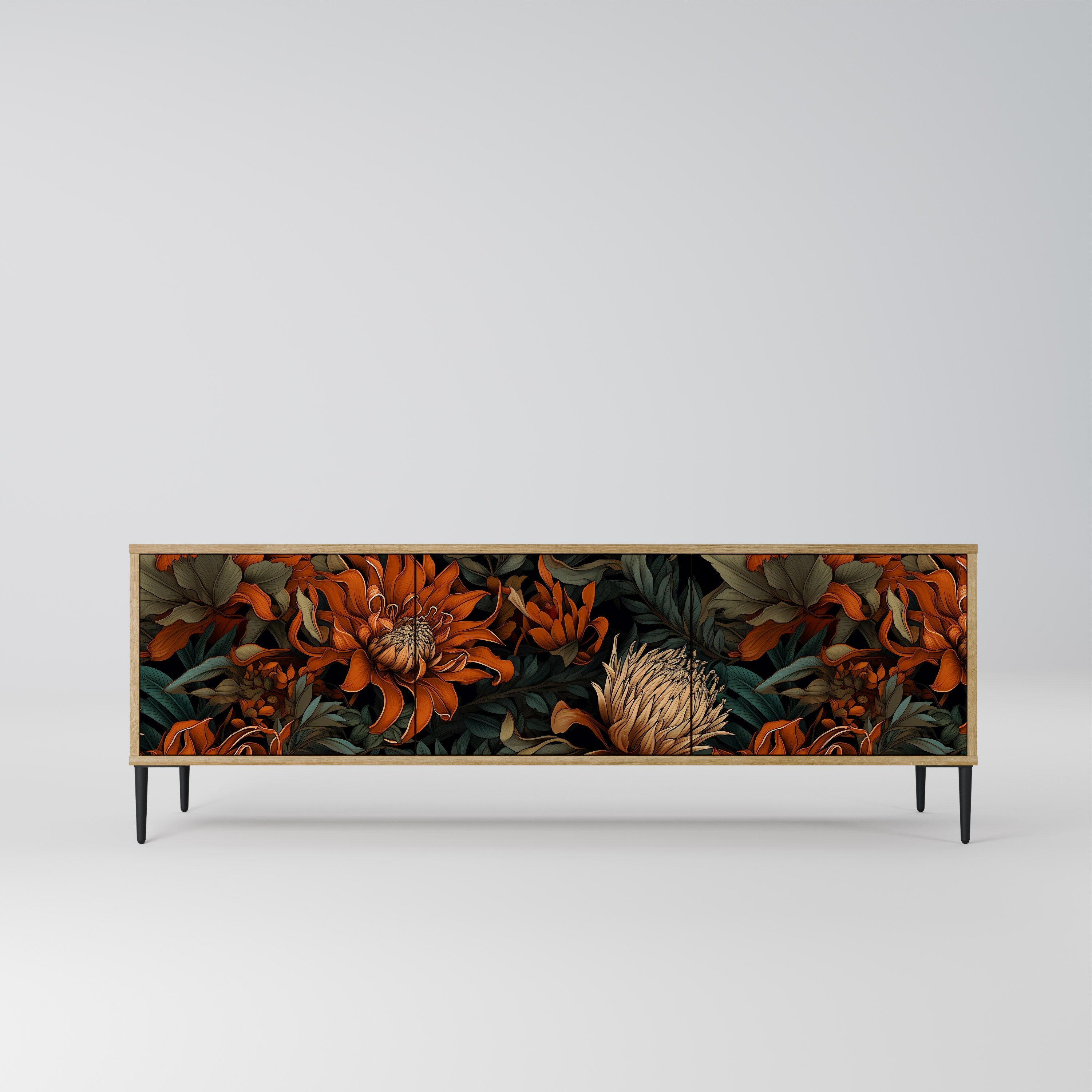 Meuble TV 3 portes DAWN BLOOM effet chêne