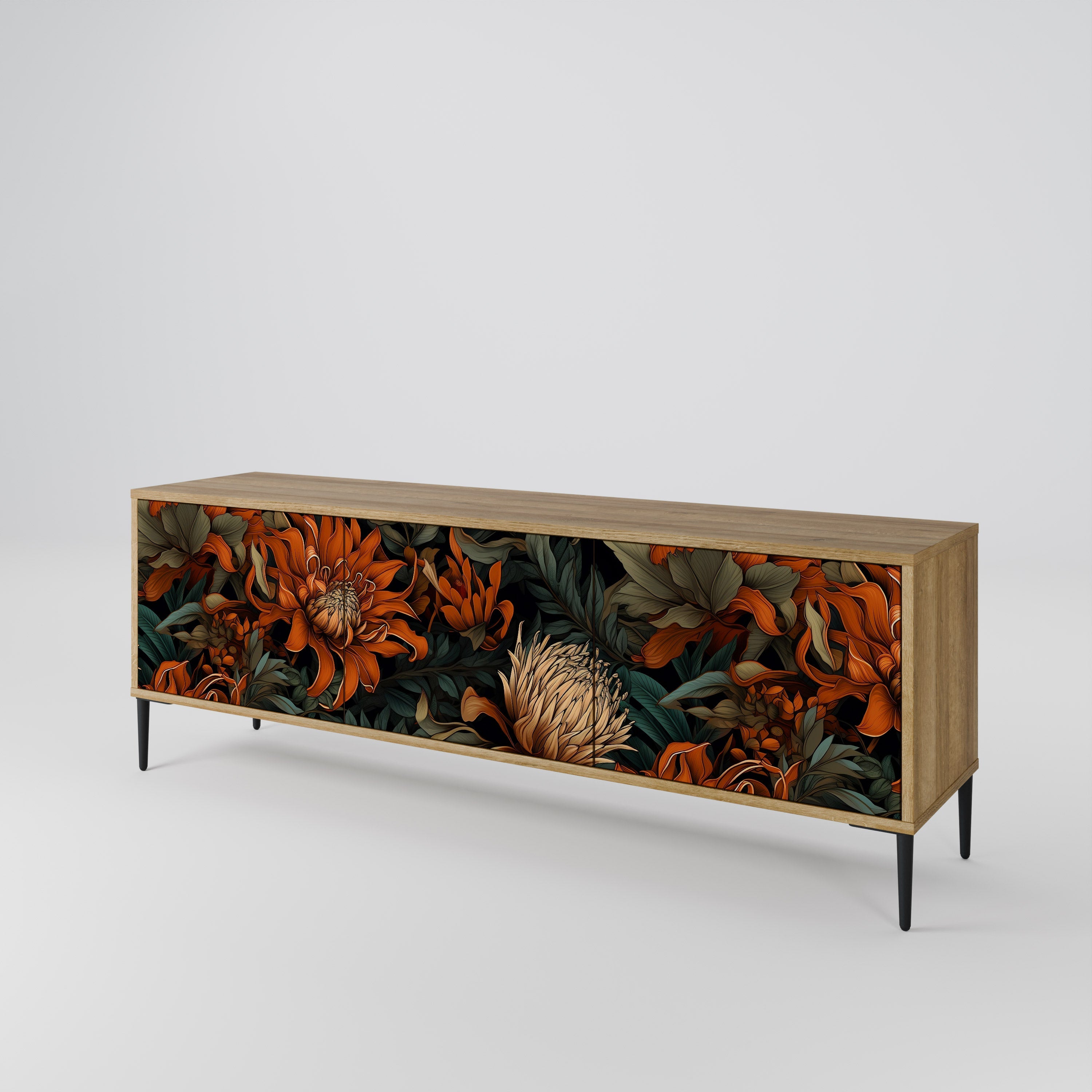 Meuble TV 3 portes DAWN BLOOM effet chêne