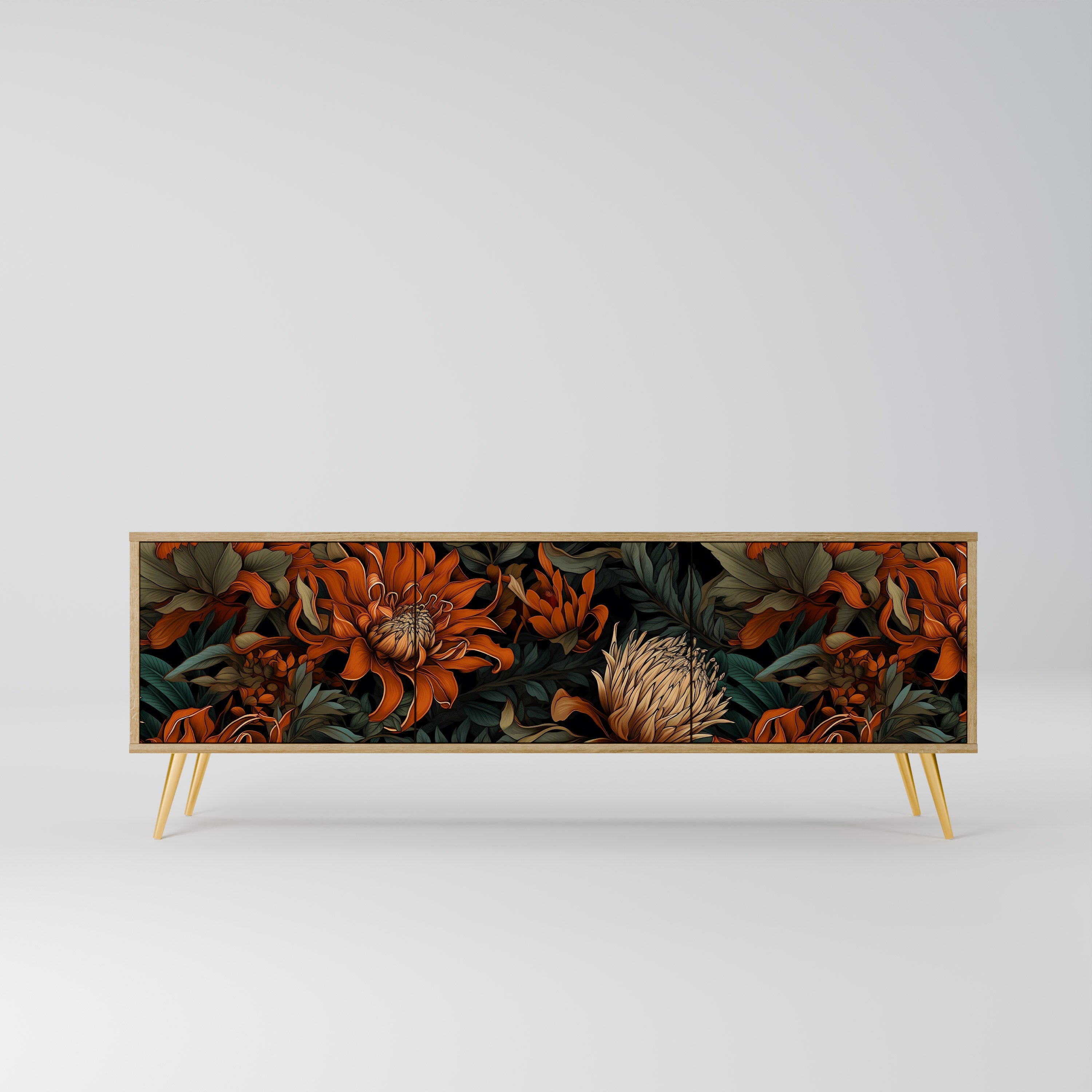 Meuble TV 3 portes DAWN BLOOM effet chêne