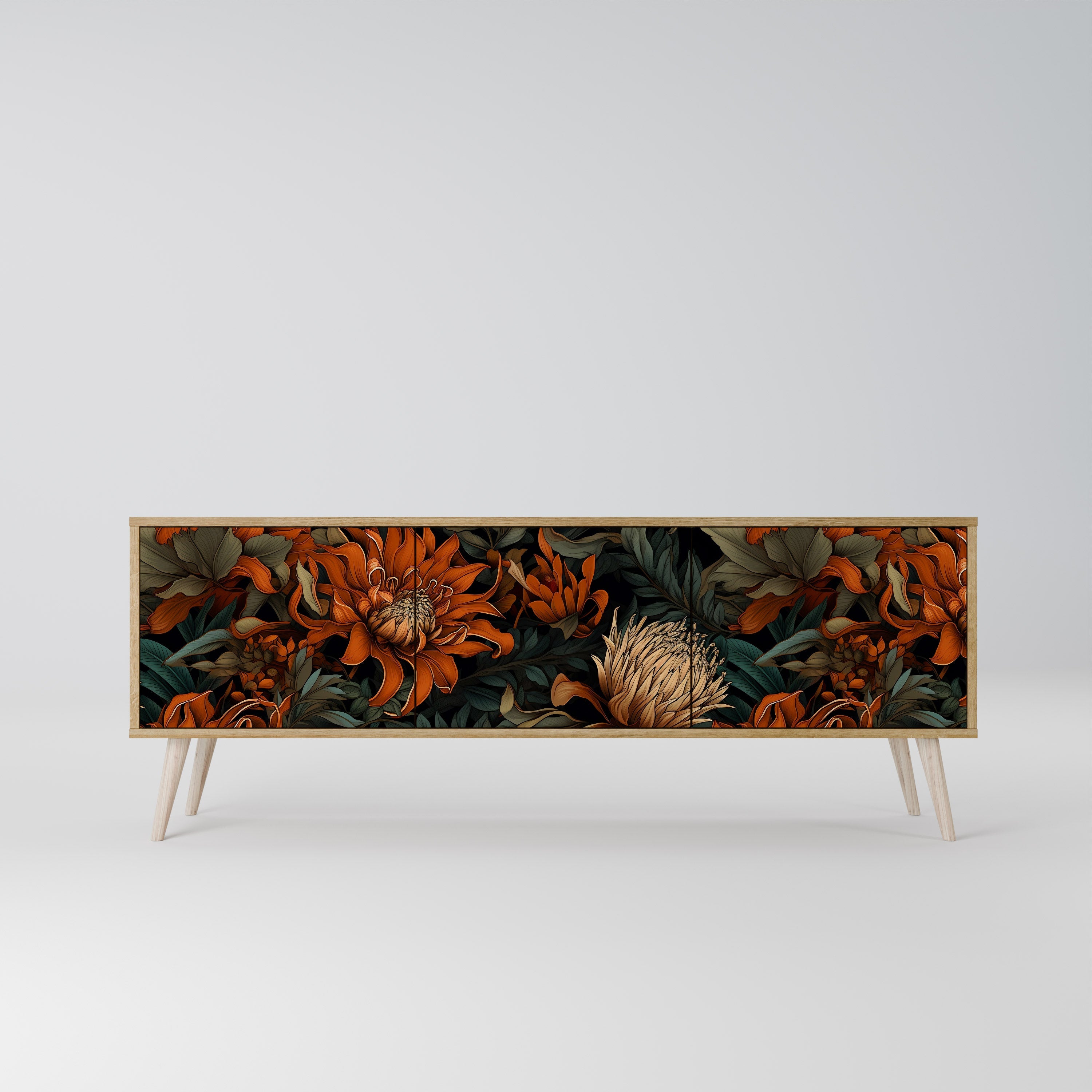 Meuble TV 3 portes DAWN BLOOM effet chêne