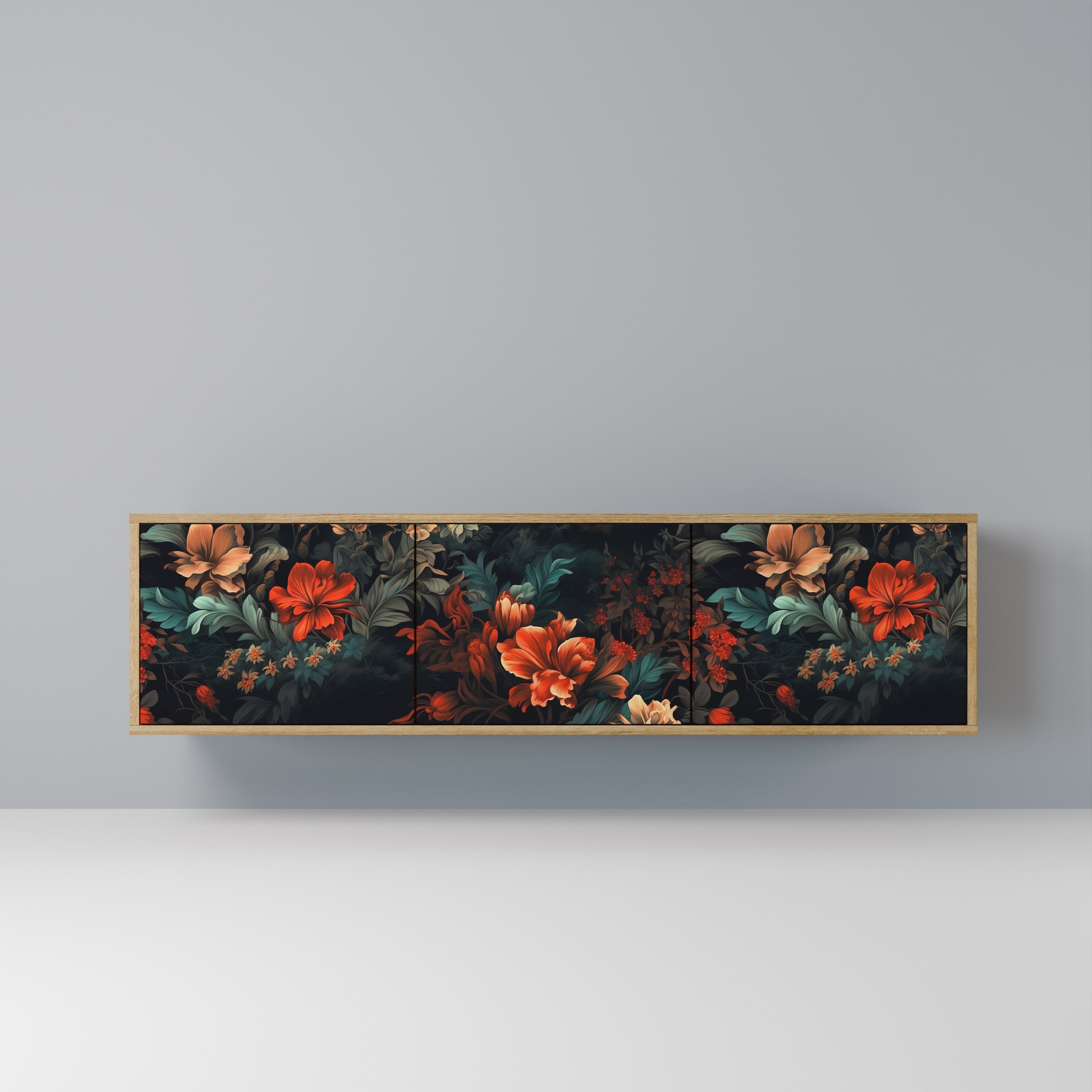 Meuble TV 3 portes IMAGINARY BLOSSOM effet chêne