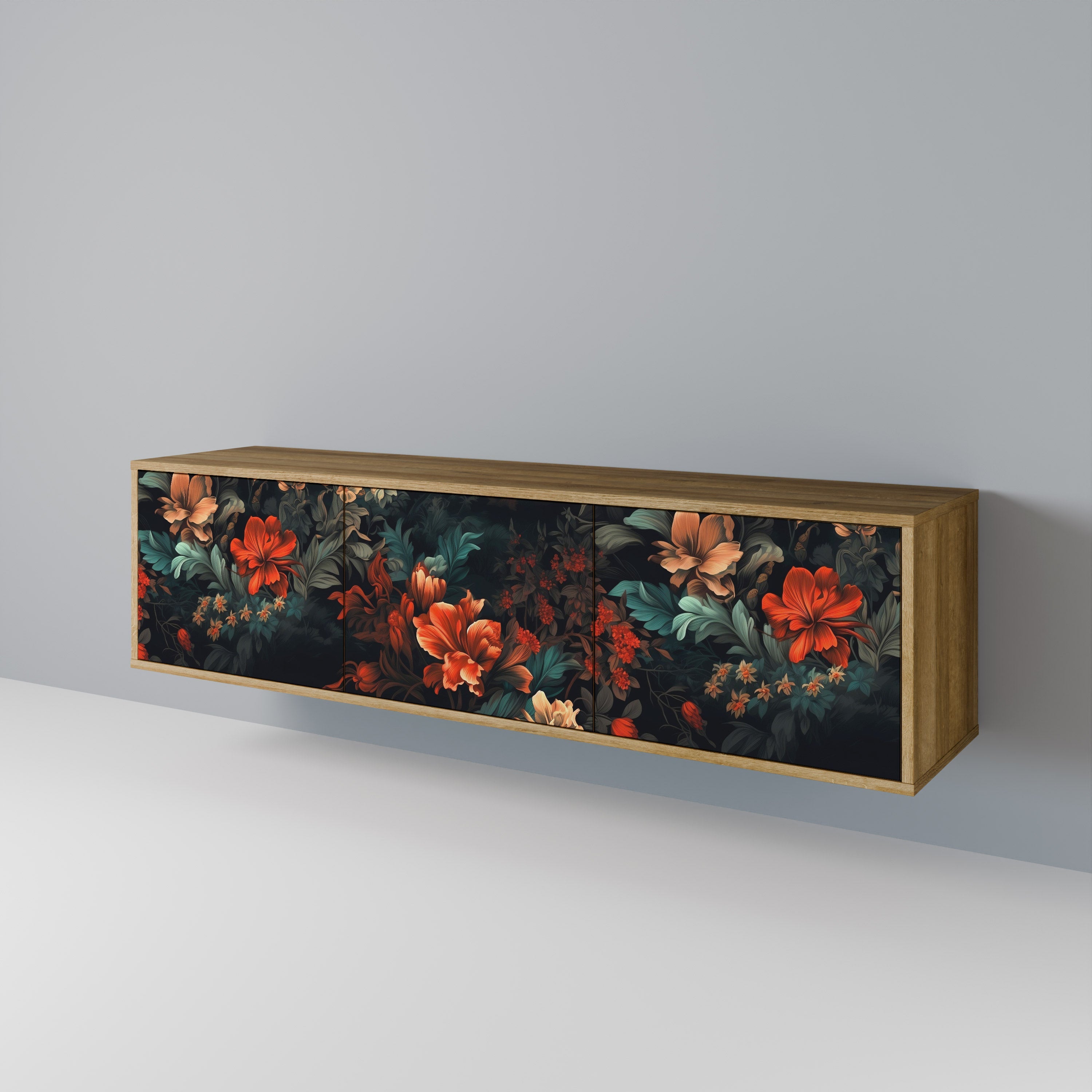 Meuble TV 3 portes IMAGINARY BLOSSOM effet chêne