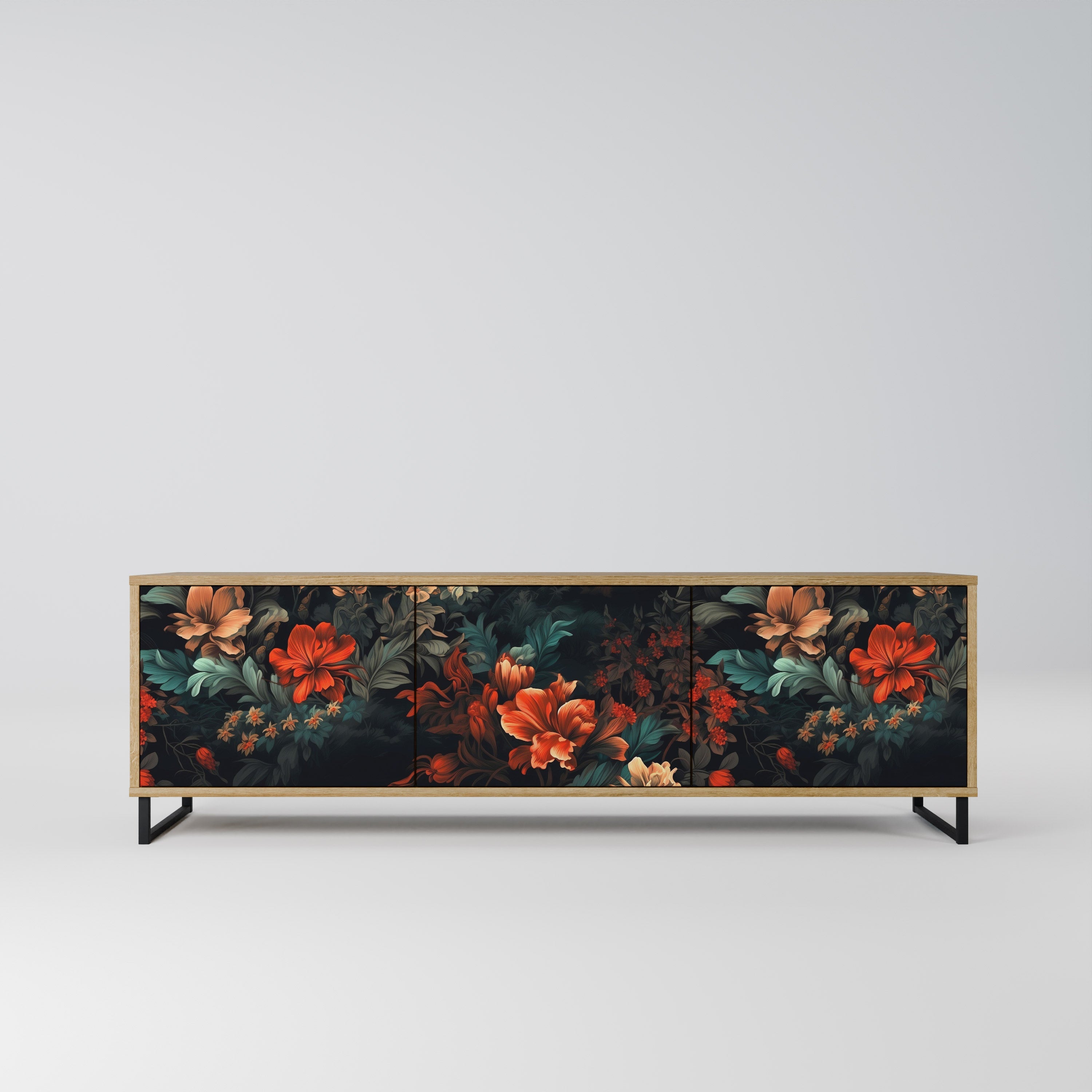 Meuble TV 3 portes IMAGINARY BLOSSOM effet chêne