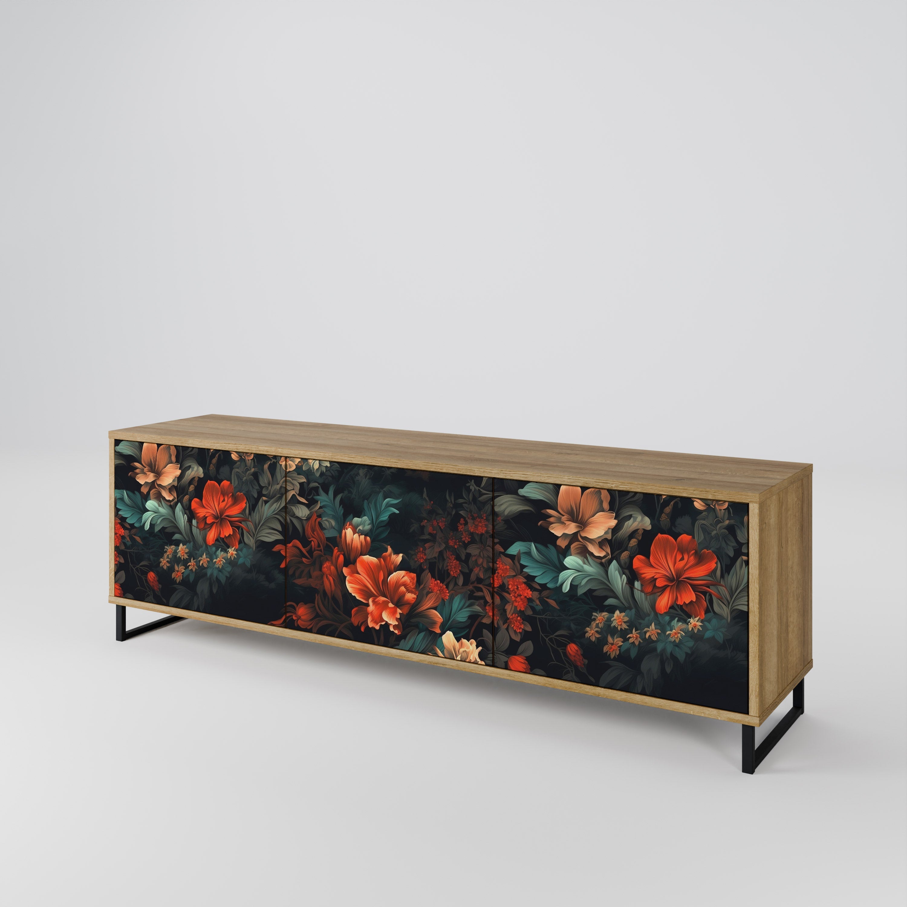 Meuble TV 3 portes IMAGINARY BLOSSOM effet chêne