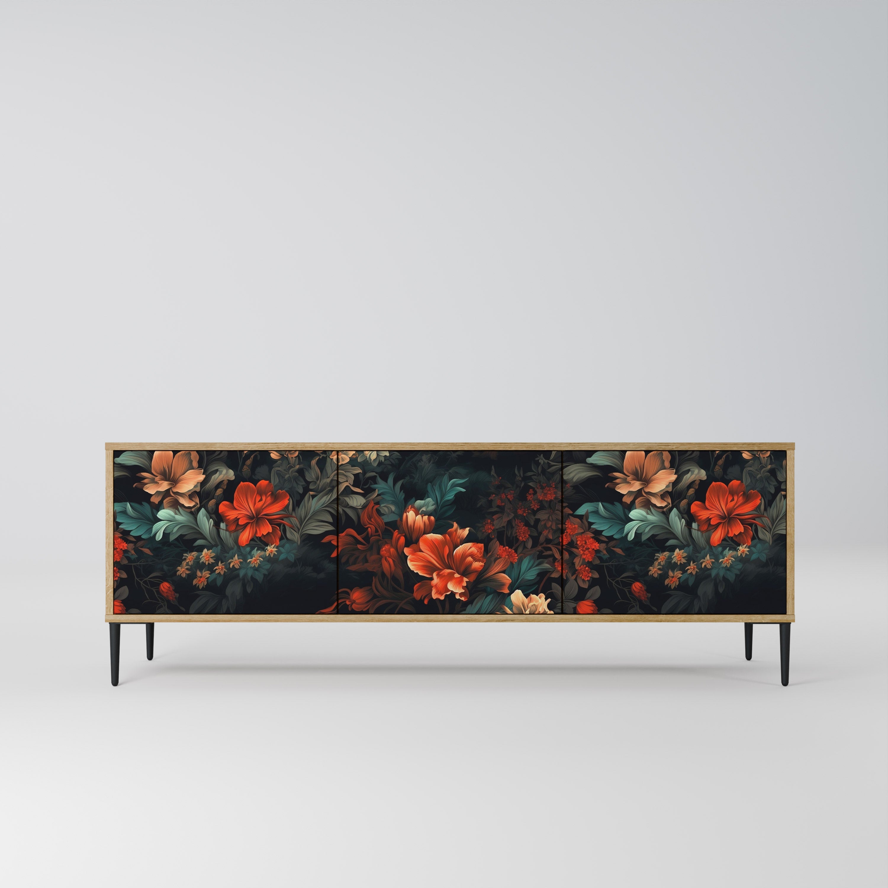 Meuble TV 3 portes IMAGINARY BLOSSOM effet chêne