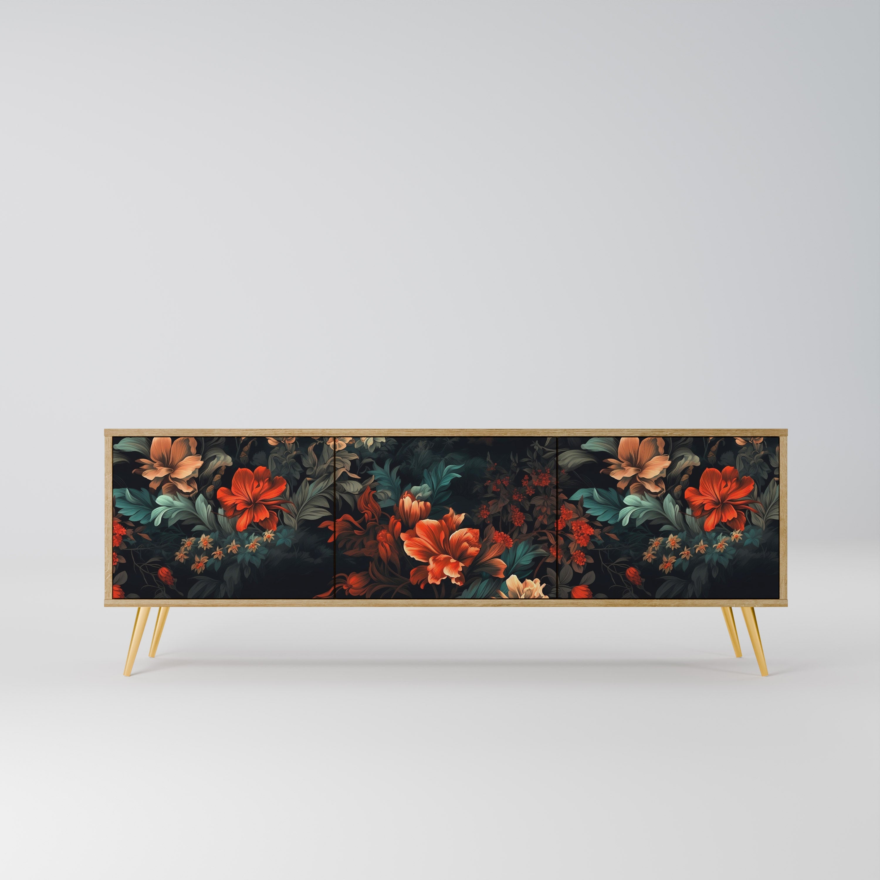 Meuble TV 3 portes IMAGINARY BLOSSOM effet chêne