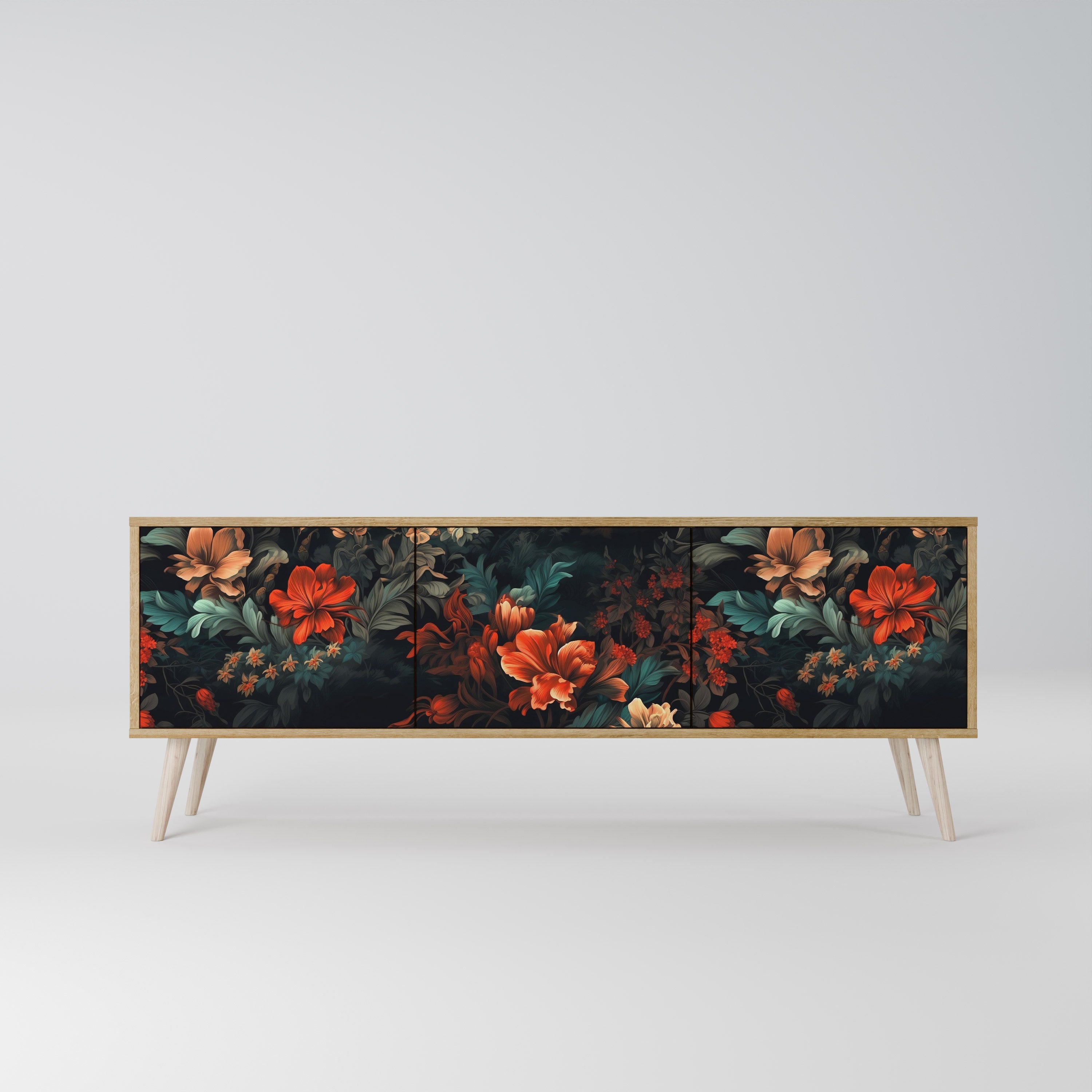 Meuble TV 3 portes IMAGINARY BLOSSOM effet chêne