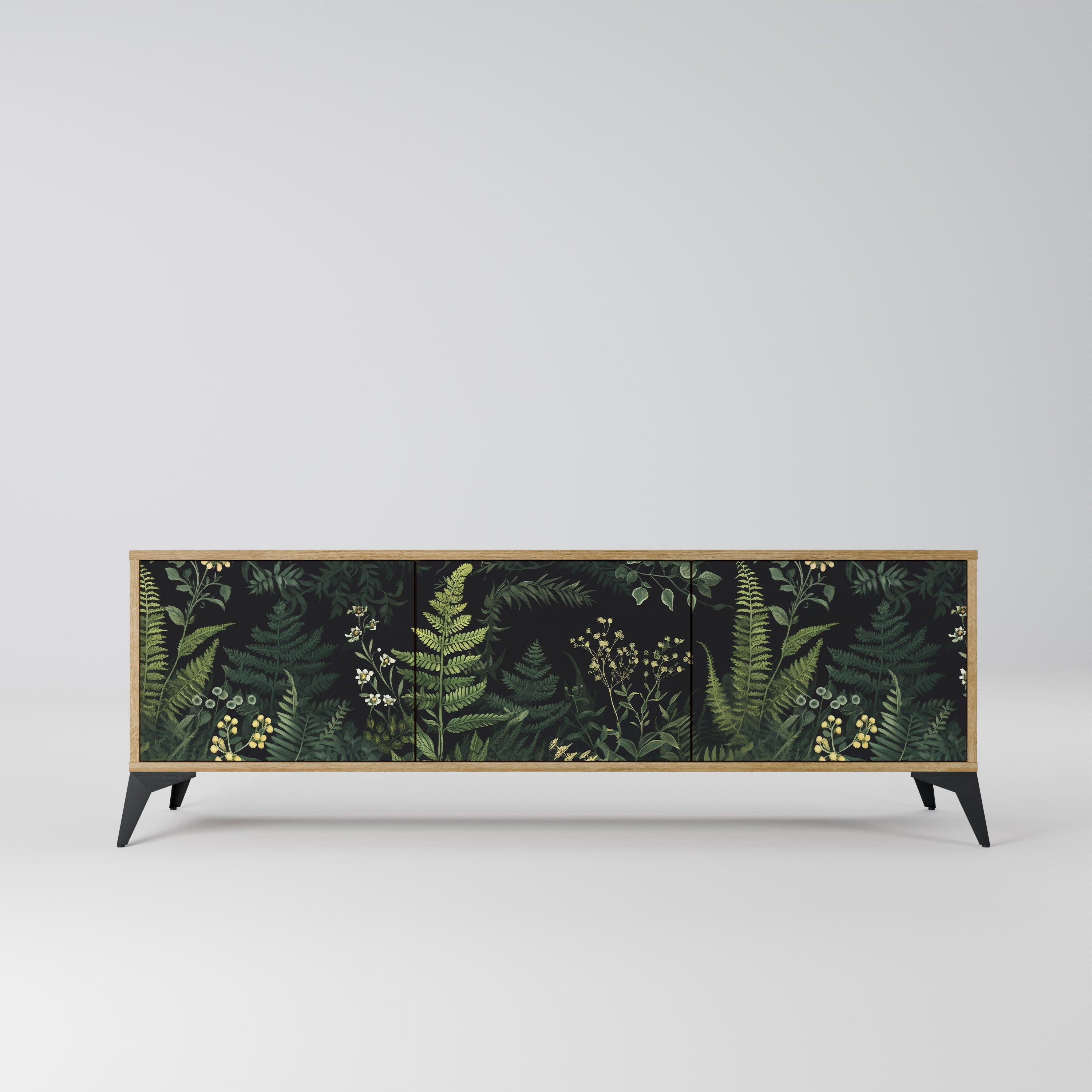 Meuble TV 3 portes FERN FLOWERS effet chêne