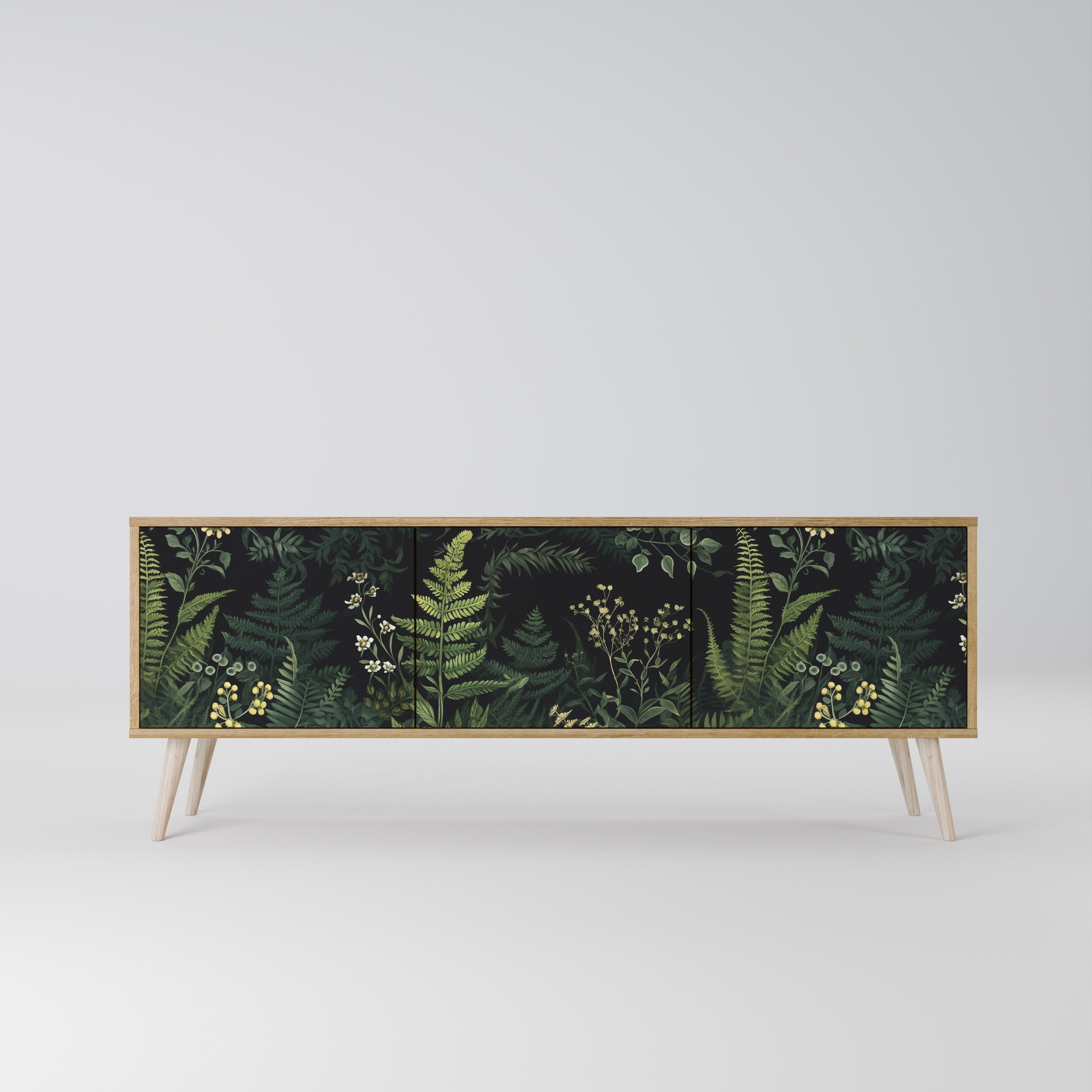 Meuble TV 3 portes FERN FLOWERS effet chêne
