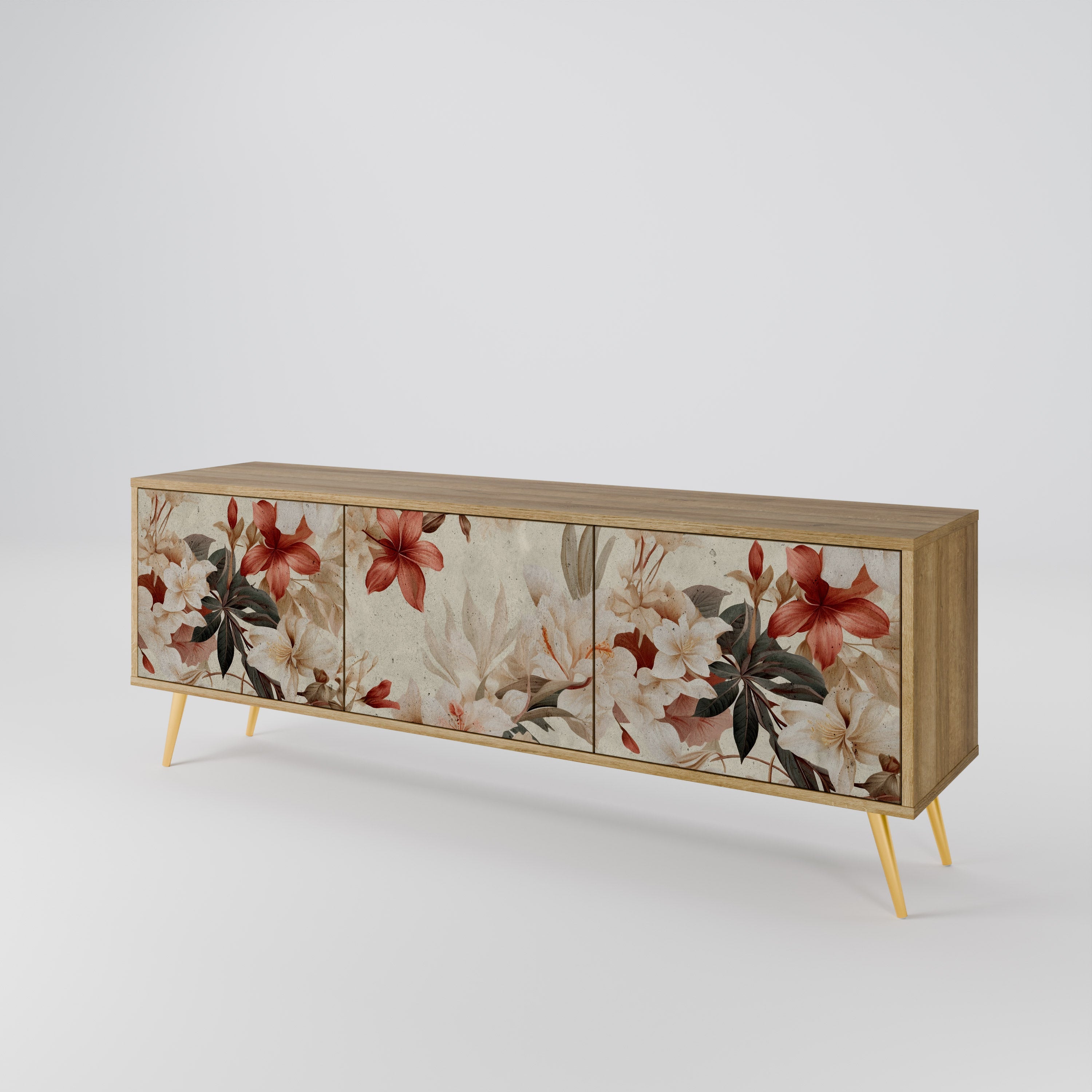 Meuble TV 3 portes PETAL HARMONY effet chêne