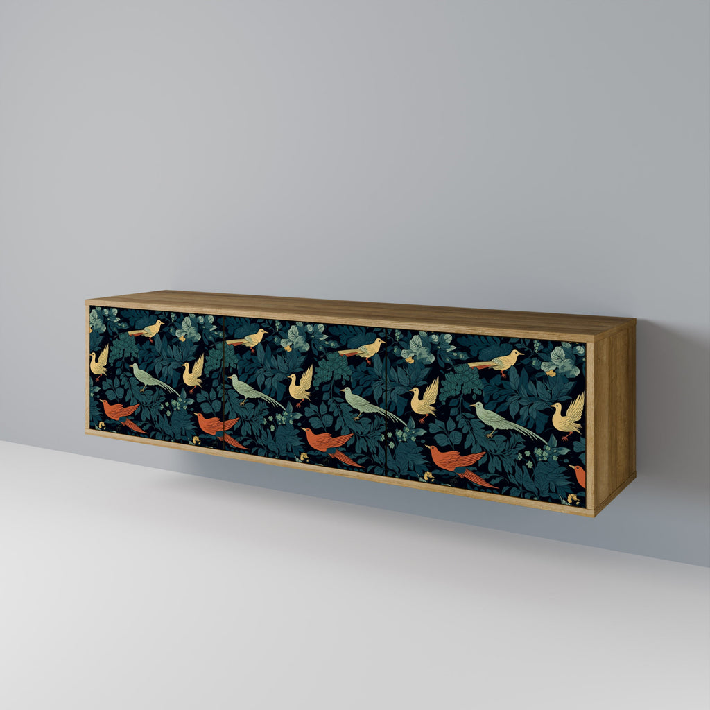 Meuble TV 3 portes FOWL ORNAMENT effet chêne