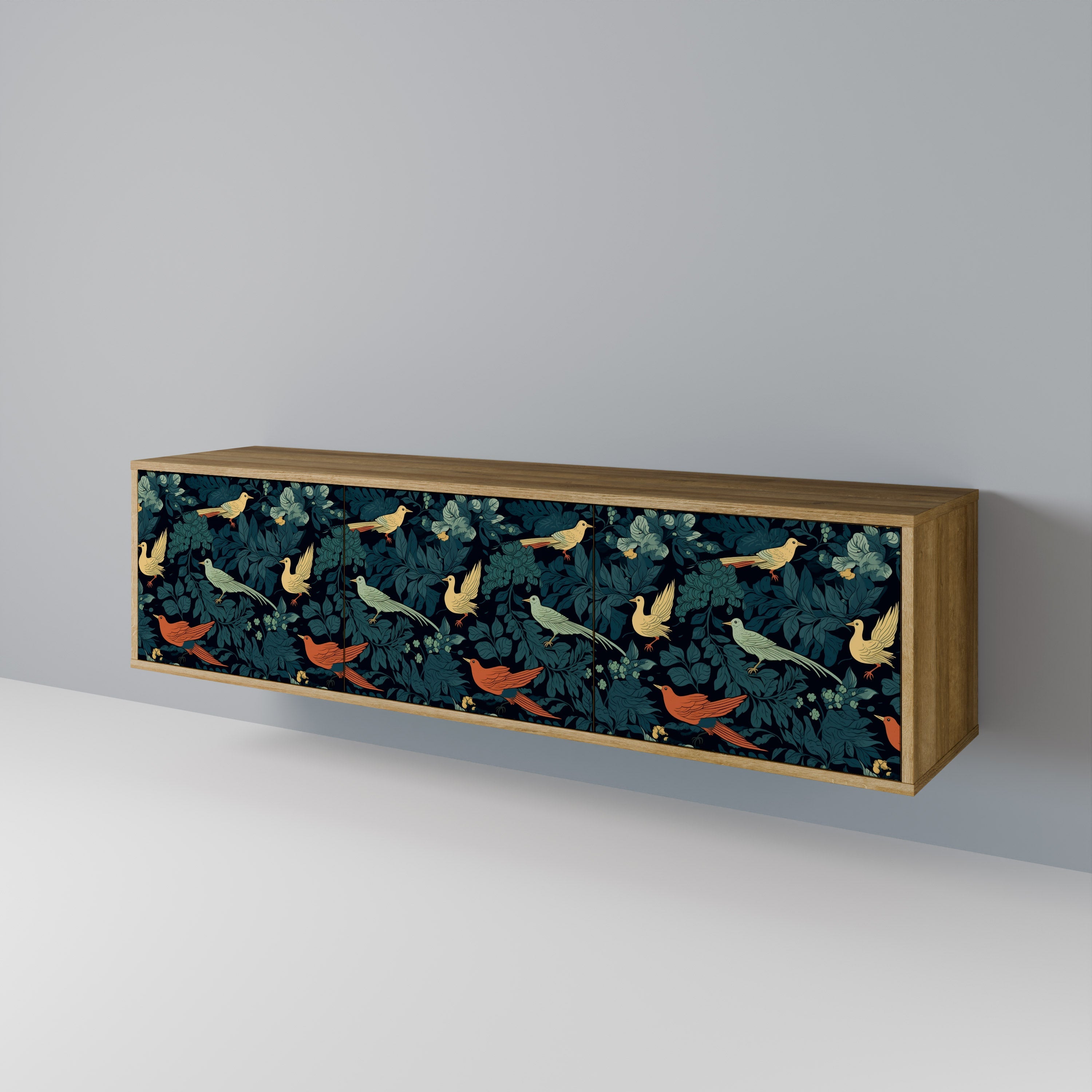 Meuble TV 3 portes FOWL ORNAMENT effet chêne