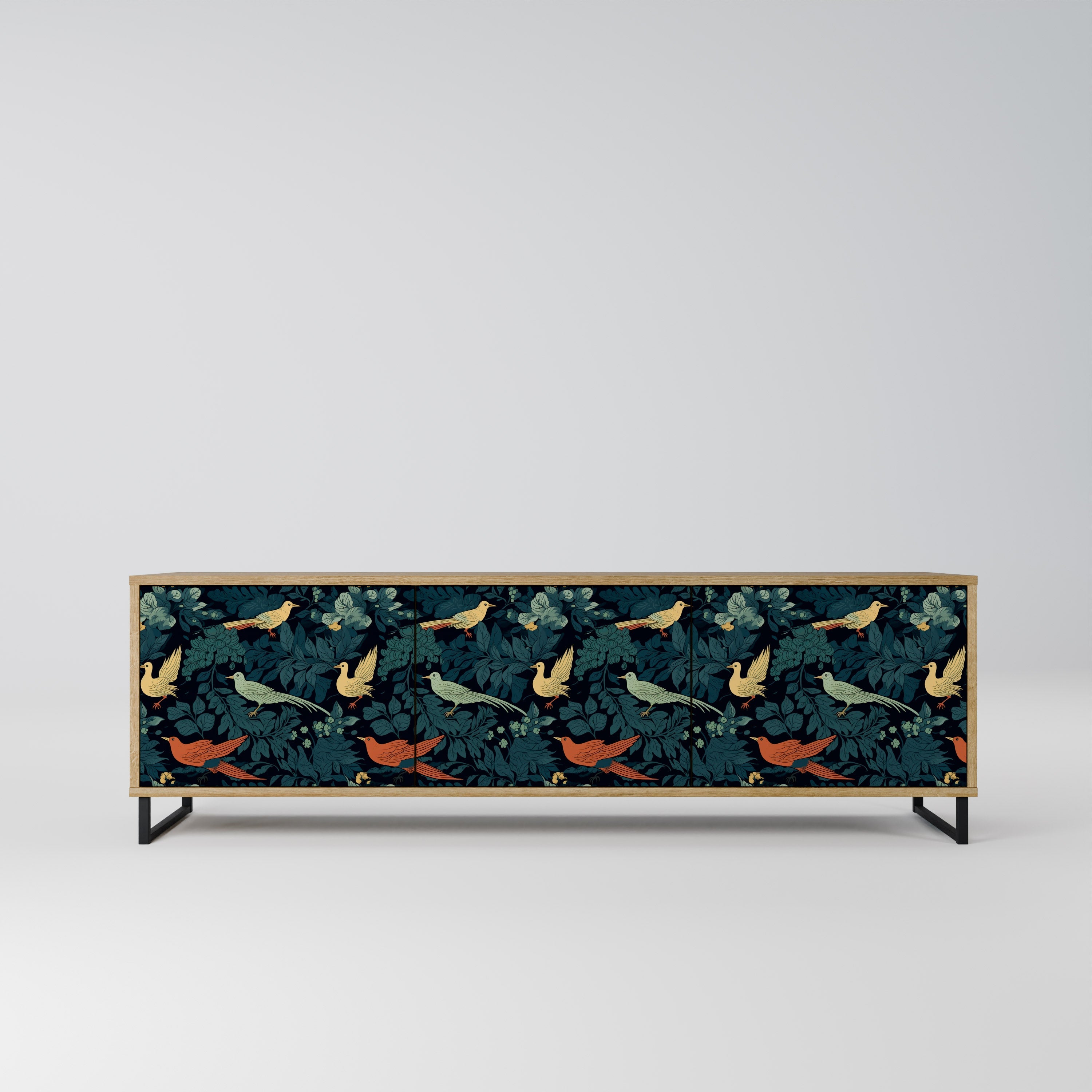 Meuble TV 3 portes FOWL ORNAMENT effet chêne