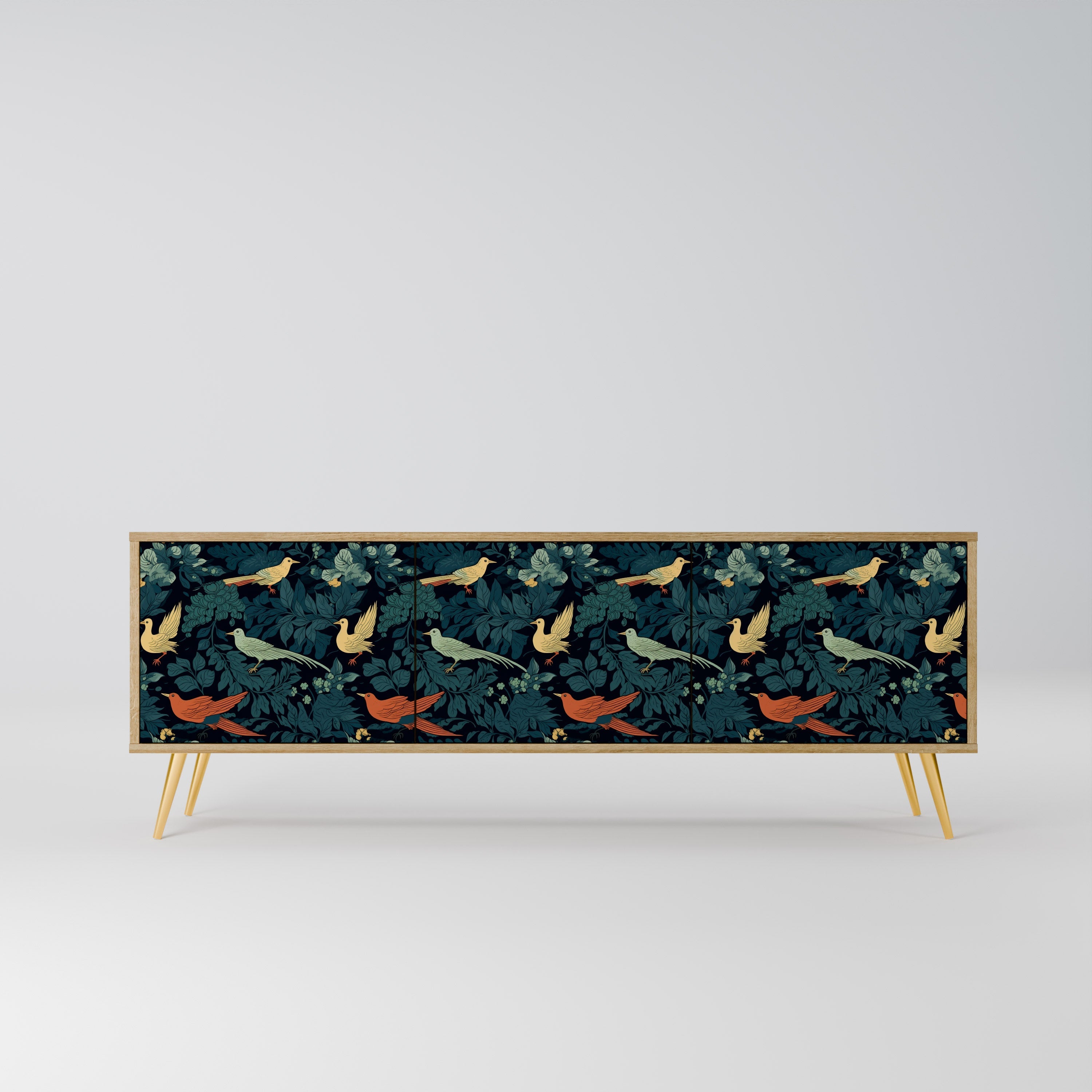 Meuble TV 3 portes FOWL ORNAMENT effet chêne