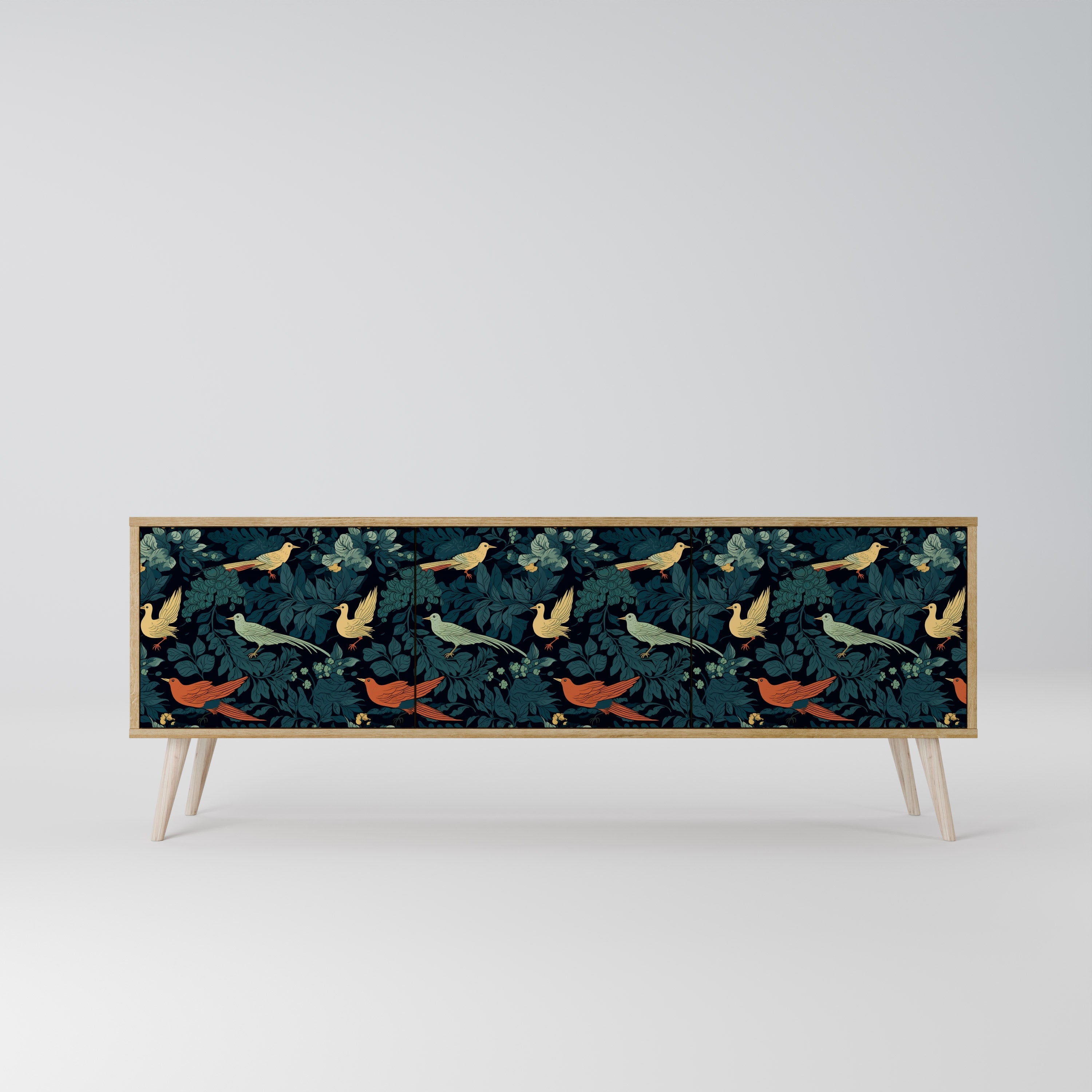 Meuble TV 3 portes FOWL ORNAMENT effet chêne