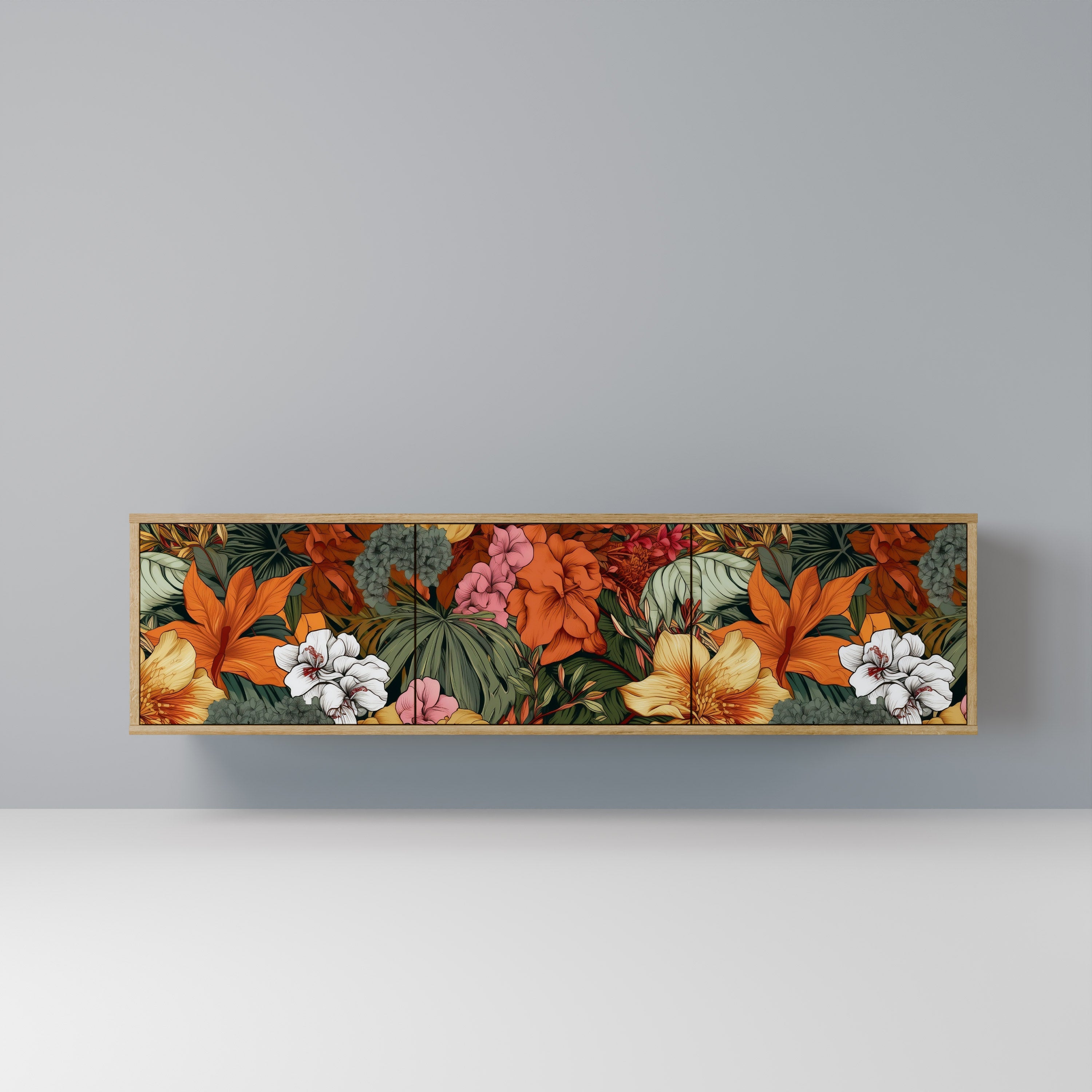 Meuble TV 3 portes RADIANT FLORA effet chêne