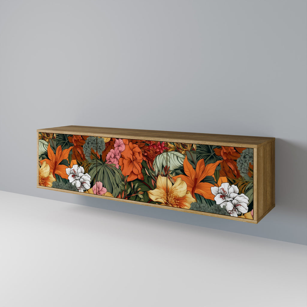 Meuble TV 3 portes RADIANT FLORA effet chêne