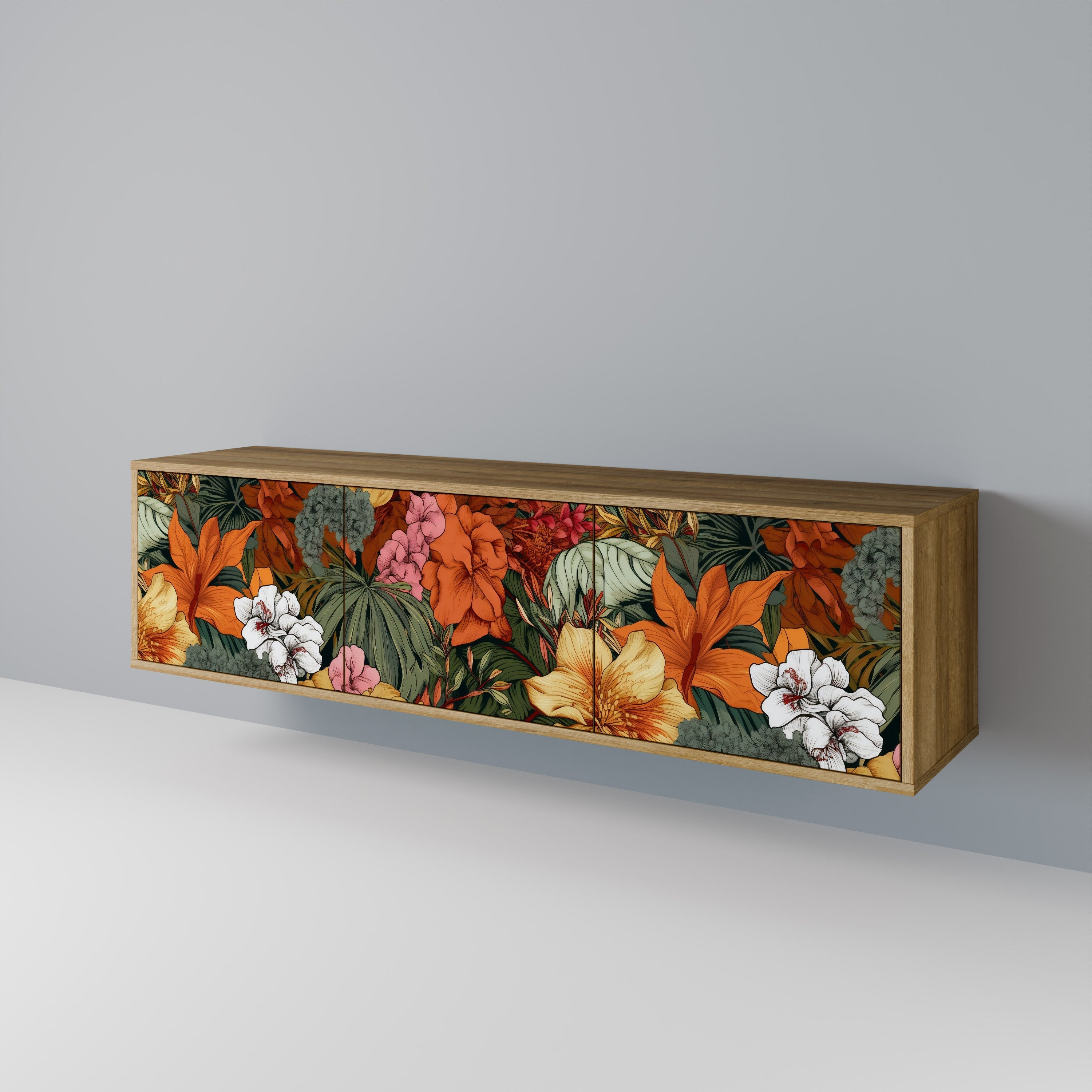 Meuble TV 3 portes RADIANT FLORA effet chêne