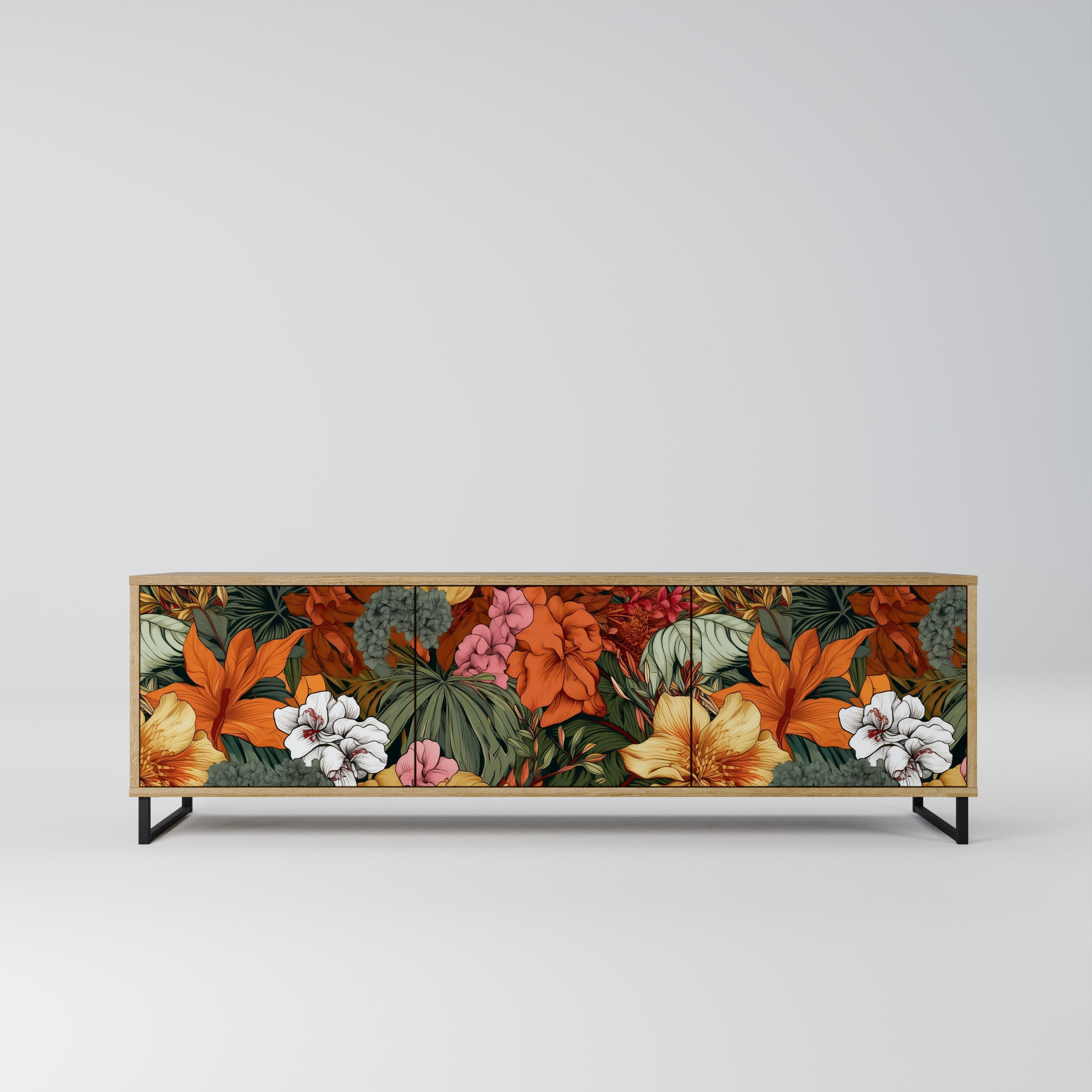 Meuble TV 3 portes RADIANT FLORA effet chêne