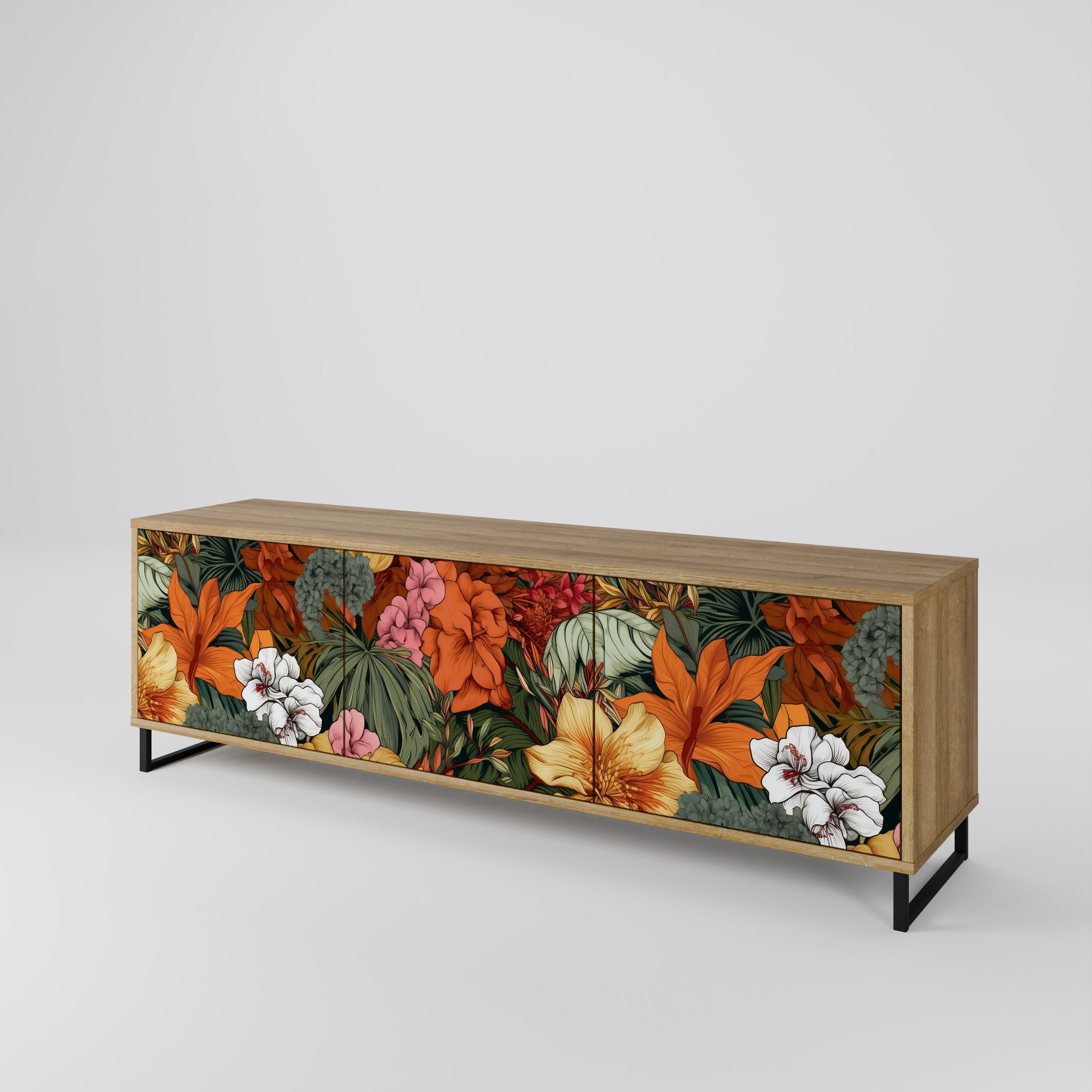 Meuble TV 3 portes RADIANT FLORA effet chêne