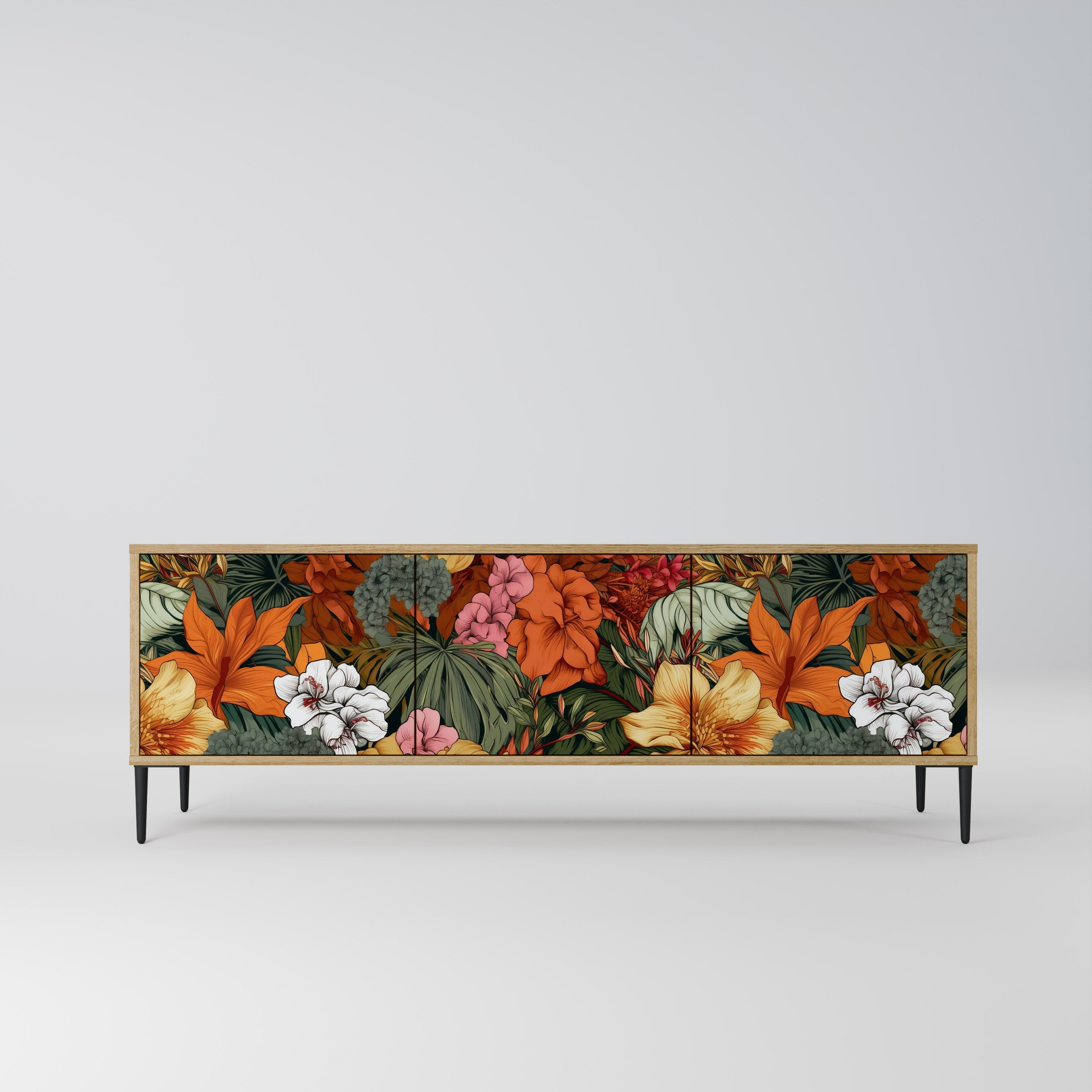 Meuble TV 3 portes RADIANT FLORA effet chêne