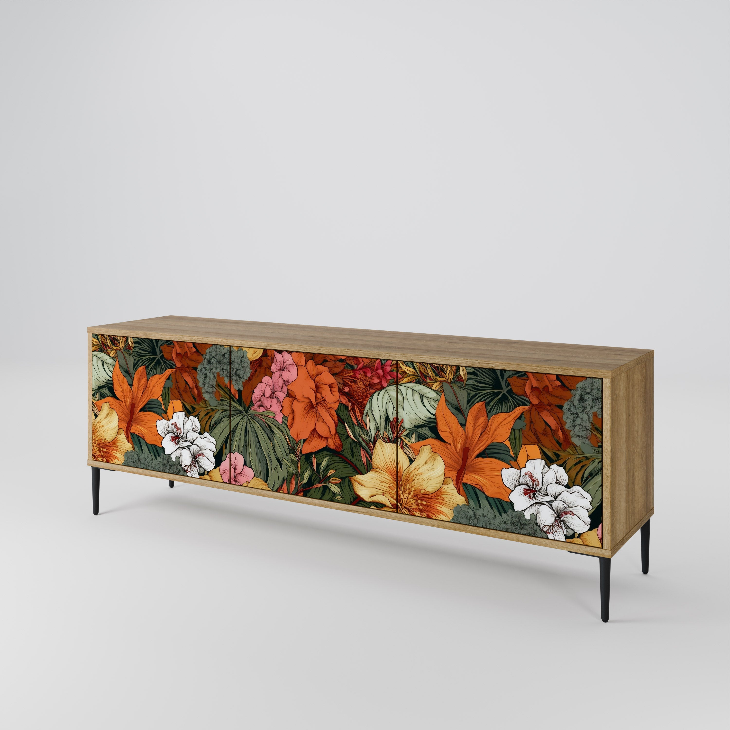 Meuble TV 3 portes RADIANT FLORA effet chêne