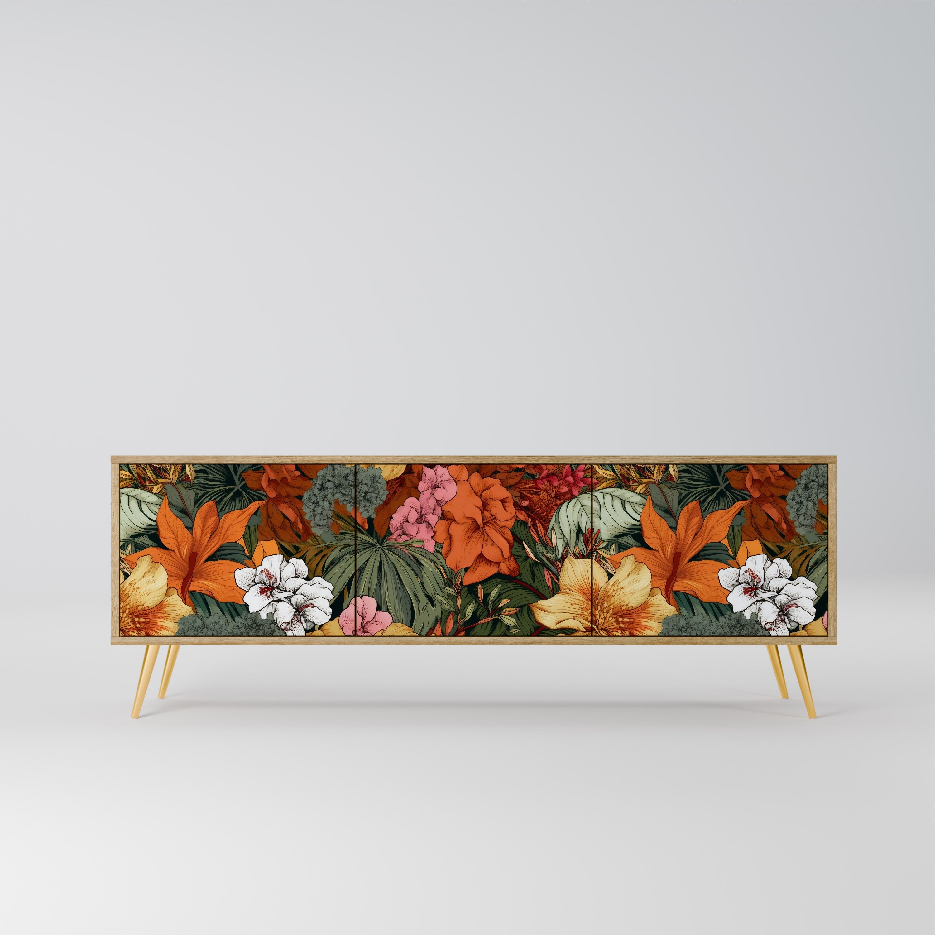 Meuble TV 3 portes RADIANT FLORA effet chêne