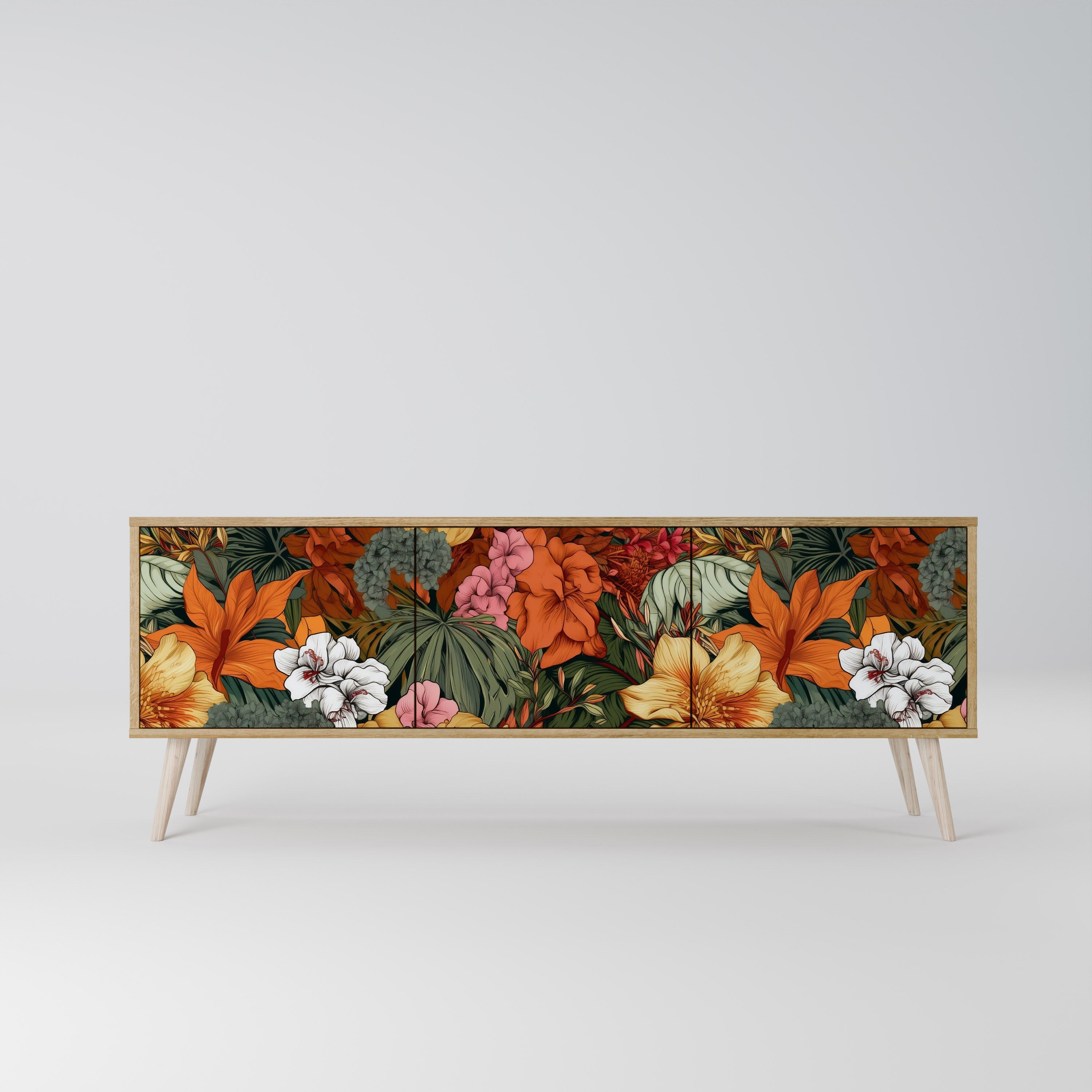 Meuble TV 3 portes RADIANT FLORA effet chêne