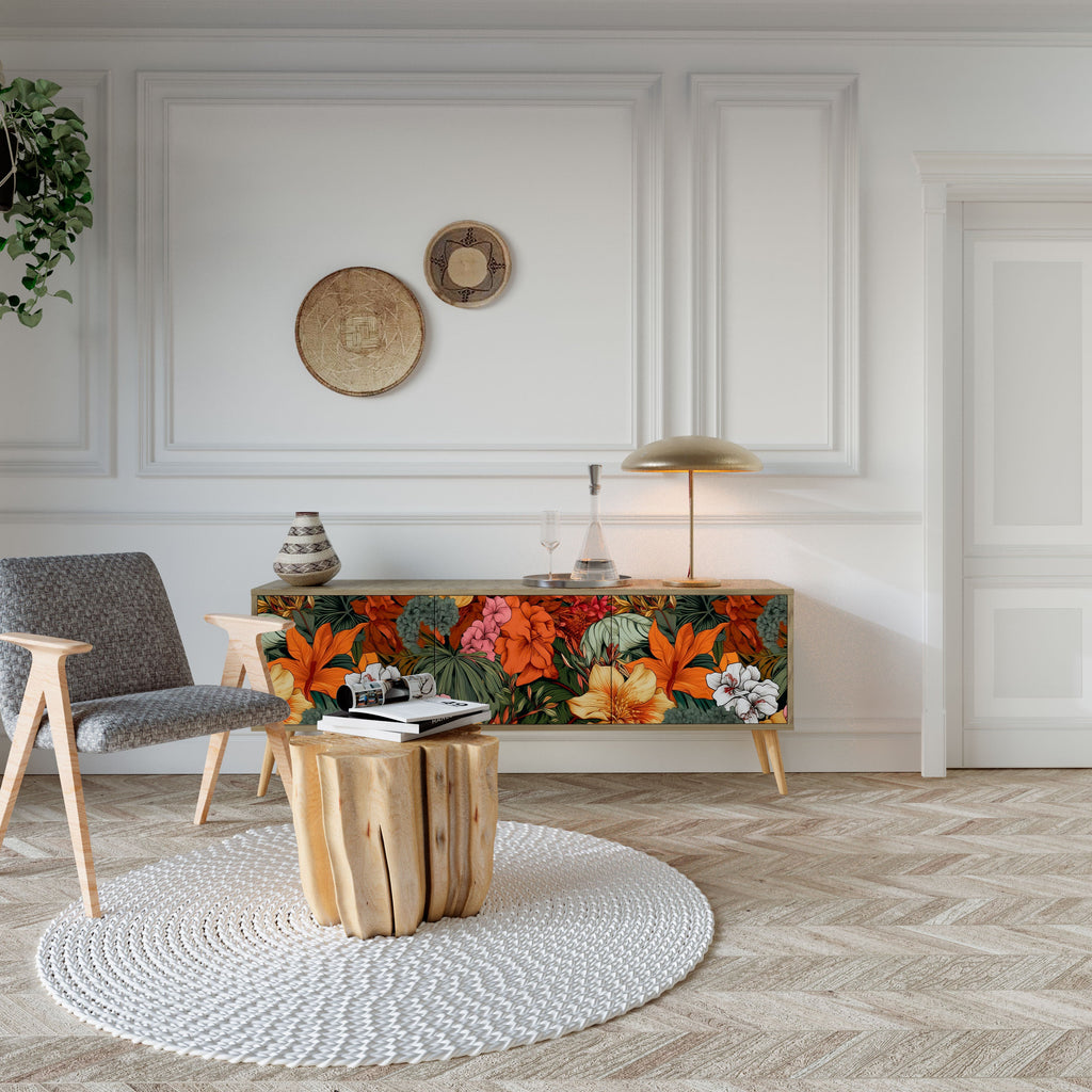 Meuble TV 3 portes RADIANT FLORA effet chêne